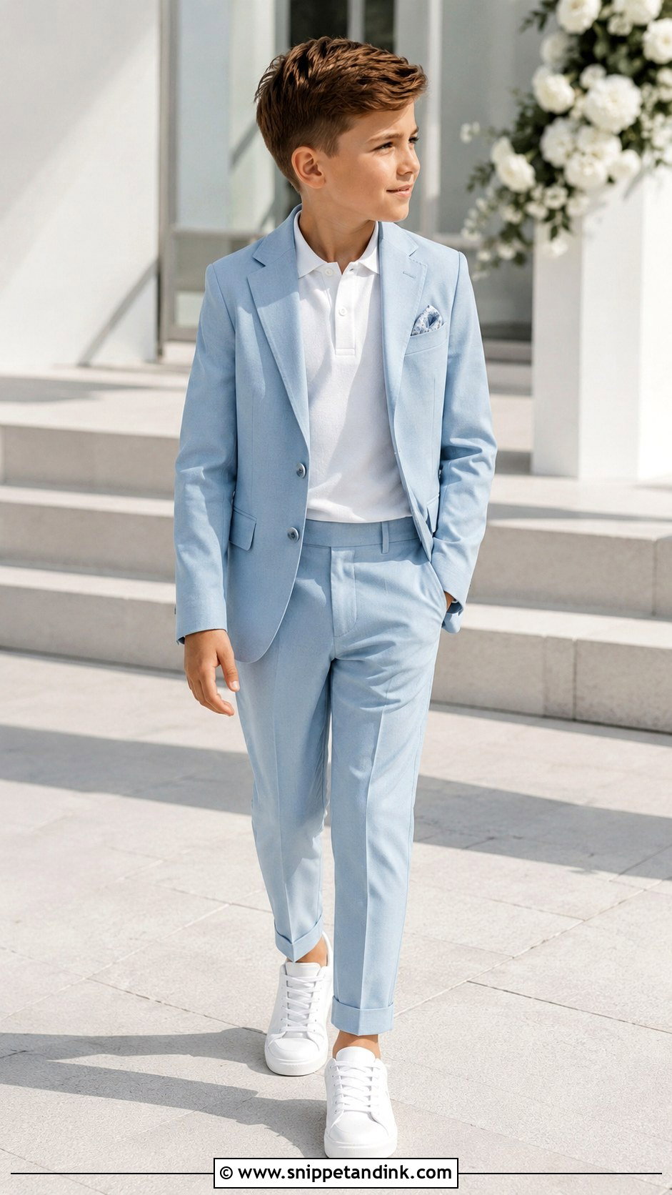 Pastel Suit And Sneakers Kids Wedding Outfit - Snippet and Ink - 20 Wedding Kids Outfit Ideas