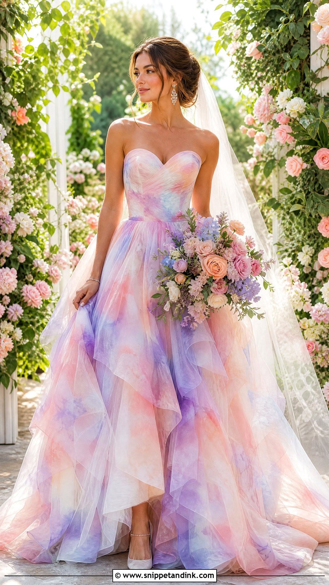 Pastel Tie Dye Wedding Dress With Watercolor Pattern - Snippet and Ink - 20 Tie Dye Wedding Dress Ideas
