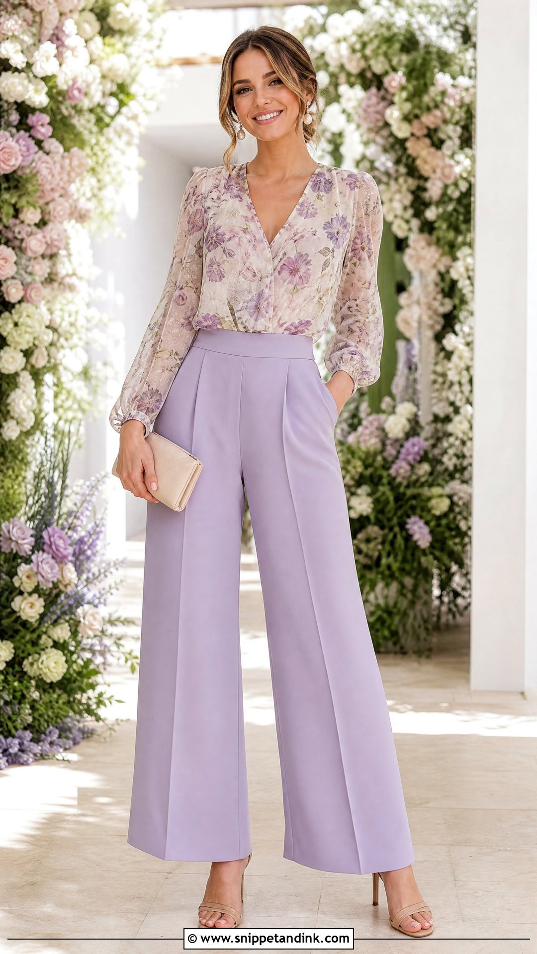 Pastel Wide Leg Pants Wedding Outfit - Snippet and Ink - 25 Dressy Pants Outfits for Wedding