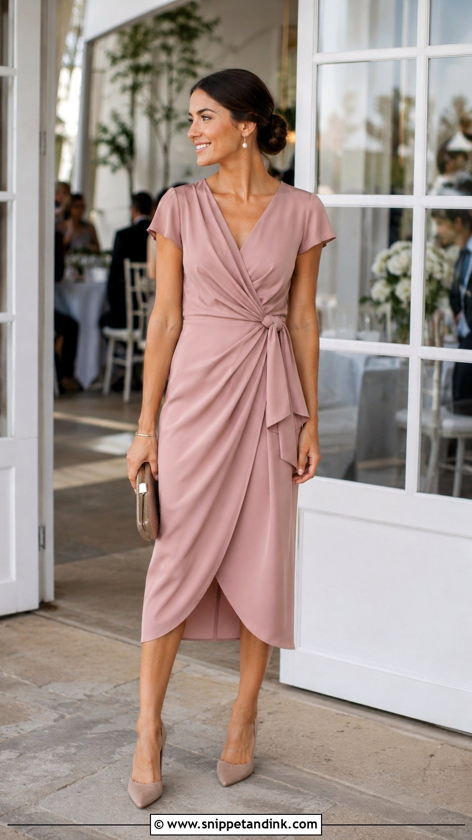 Pastel Wrap Dress Afternoon Wedding Outfit - Snippet and Ink - 20 Afternoon Wedding Outfit Ideas