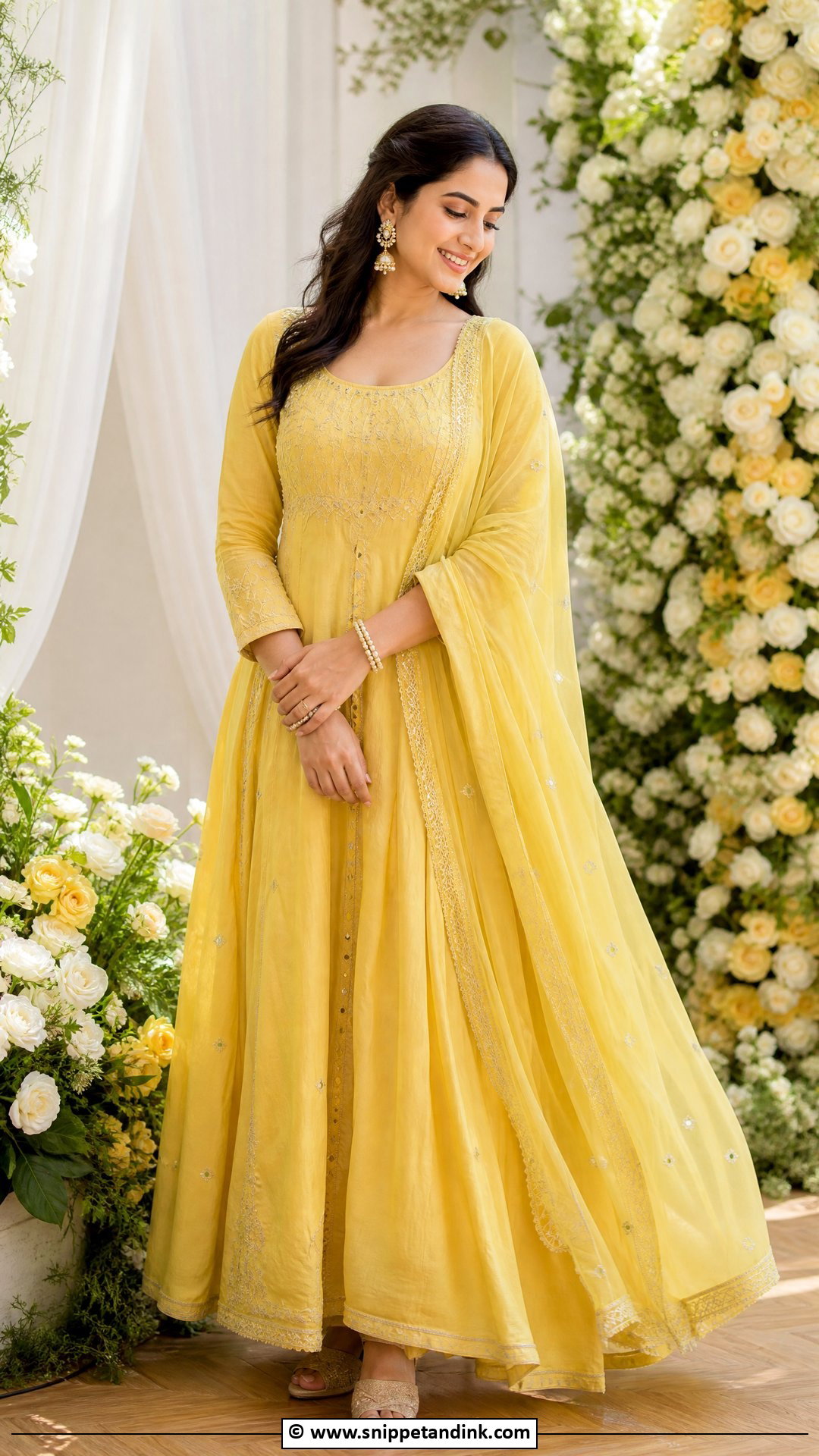 Pastel Yellow Anarkali Haldi Outfit - Snippet and Ink - 35 Haldi Outfit Ideas
