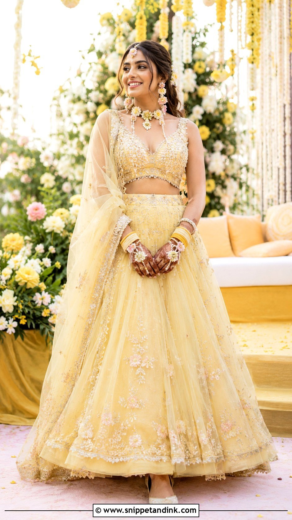 Pastel Yellow Haldi Outfit for Bride - Snippet and Ink - 25 Yellow Haldi Outfit for Bride Ideas