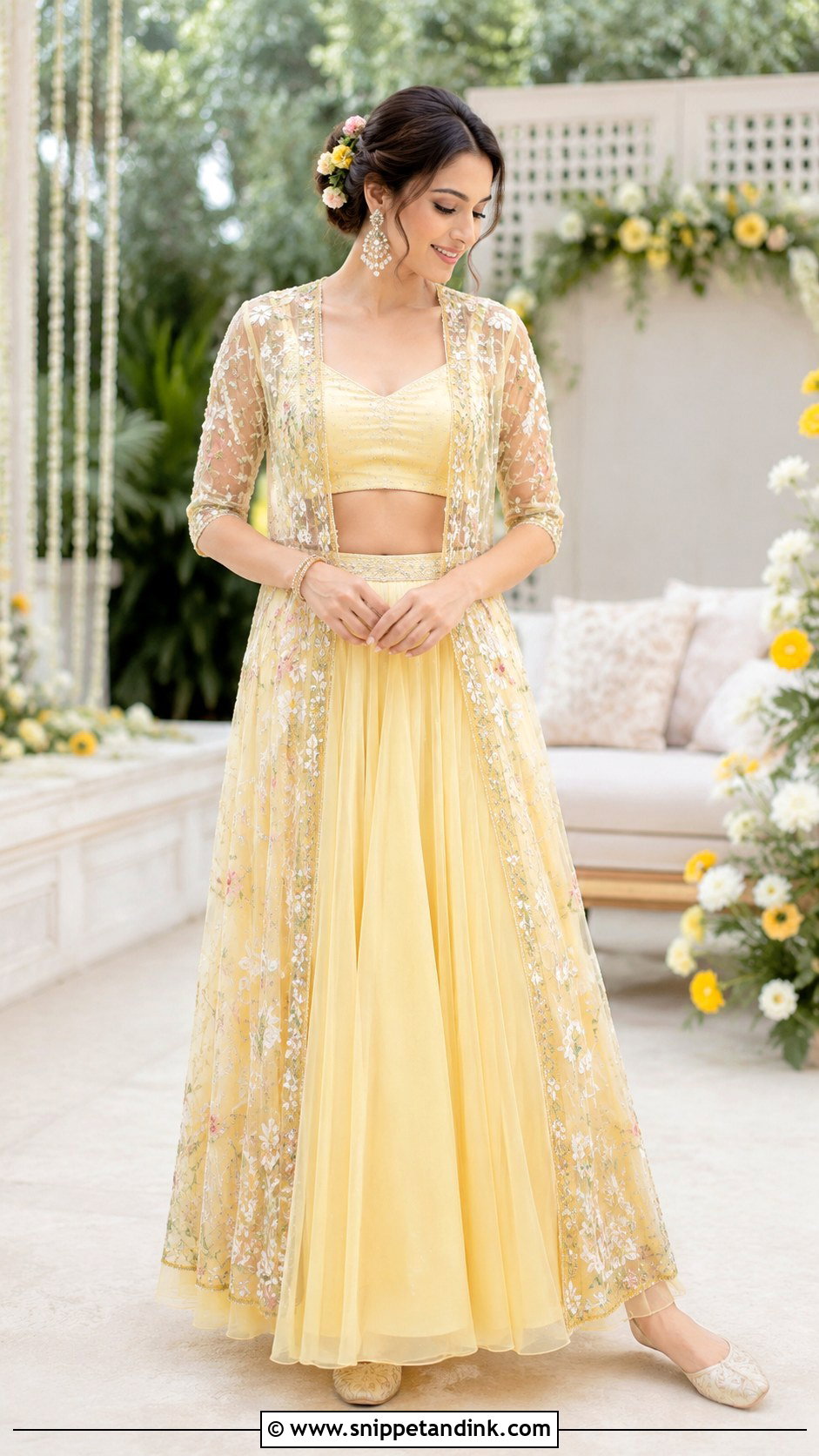 Pastel Yellow Jacket Lehenga Haldi Outfit - Snippet and Ink - 20 Haldi Outfits Ideas