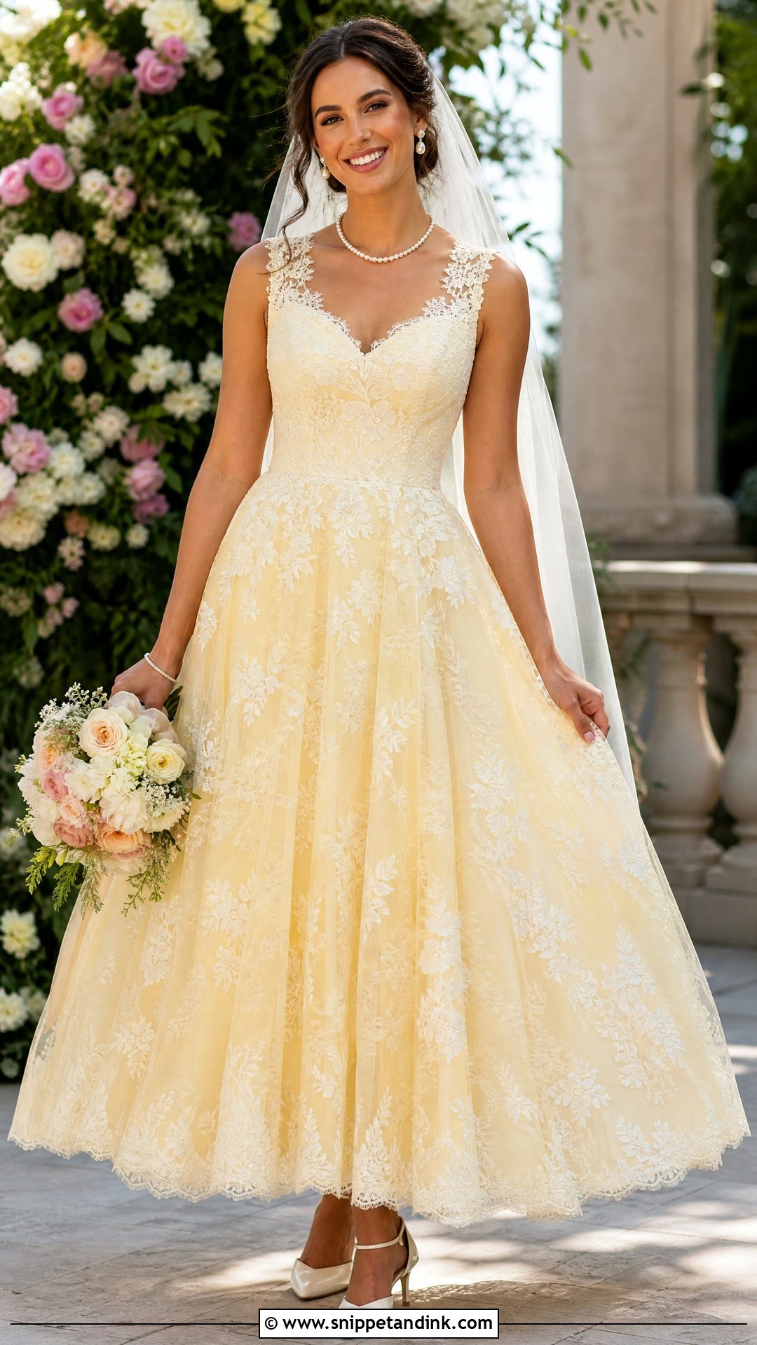 Pastel Yellow Lace Wedding Dress - Snippet and Ink - 25 Pastel Wedding Dress Ideas