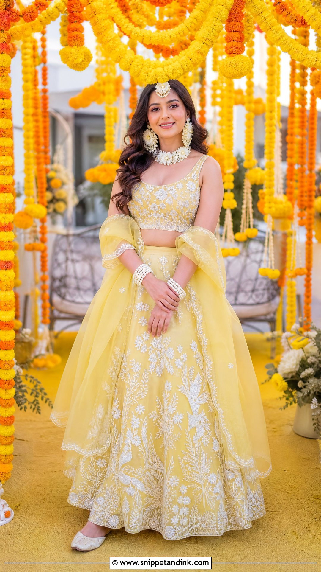Pastel Yellow Lehenga Haldi Dress - Snippet and Ink - 20 Indian Haldi Ceremony Dresses