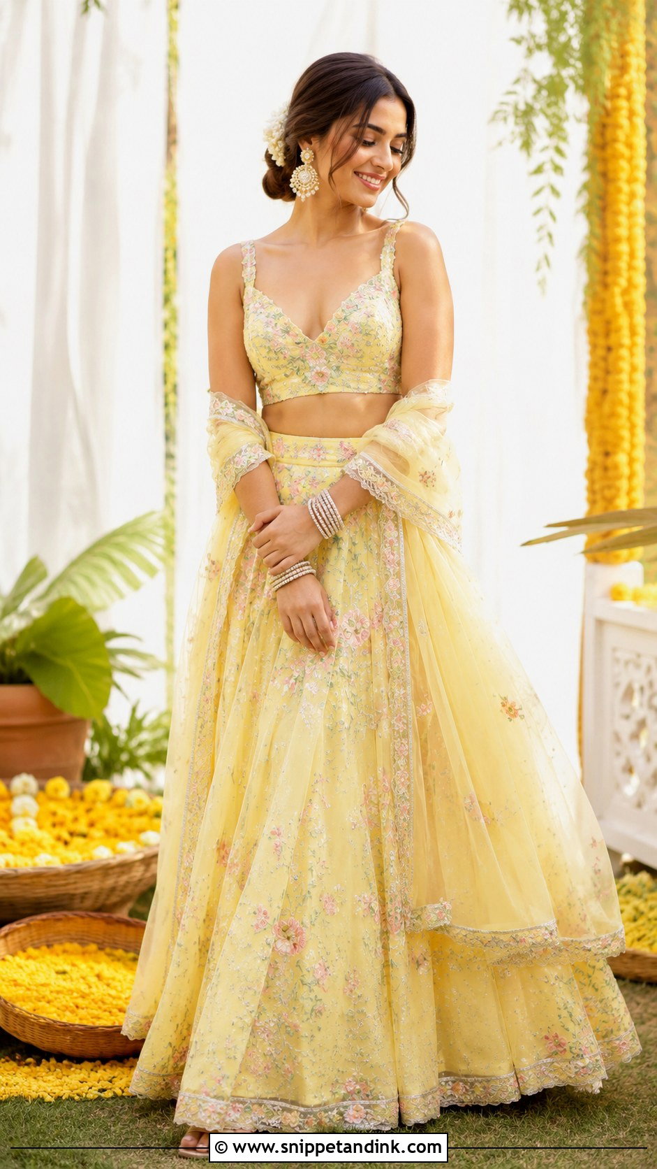 Pastel Yellow Lehenga Haldi Outfit - Snippet and Ink - 25 South Indian Haldi Outfit Ideas