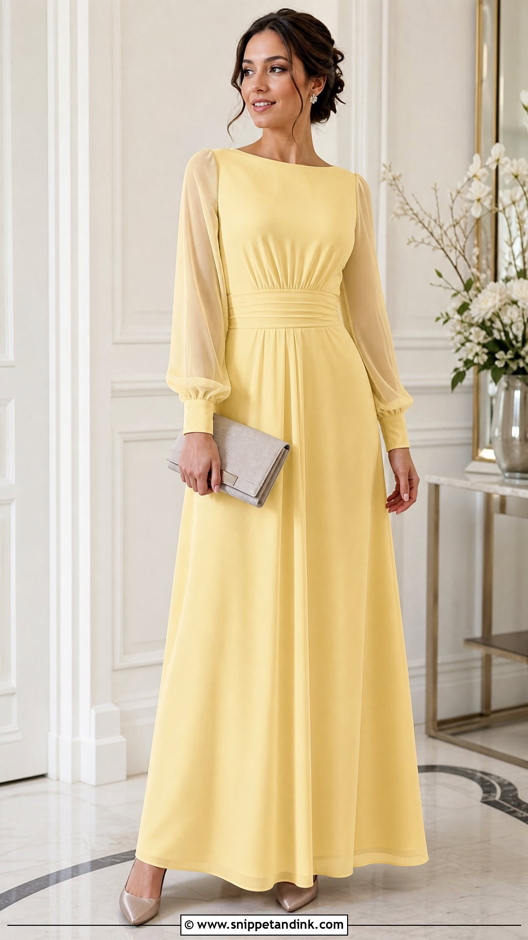 Pastel Yellow Long Sleeve Gown - Snippet and Ink - 20 Pastel Yellow Gown Ideas