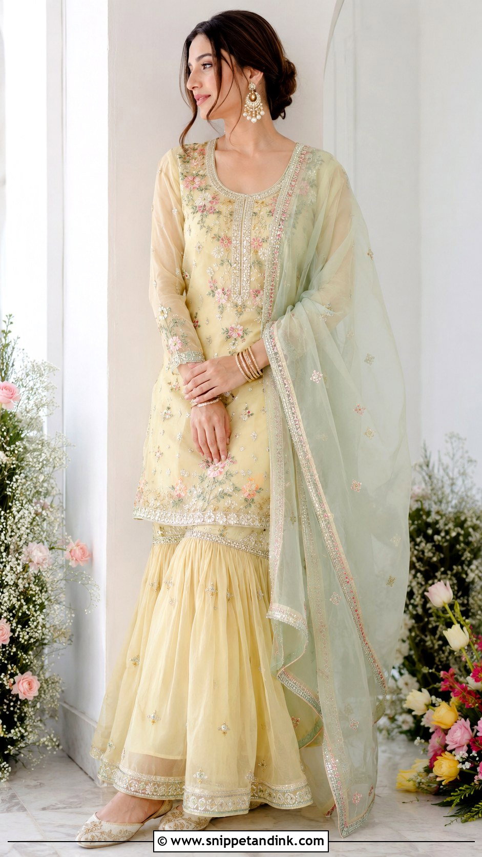 Pastel Yellow Organza Dholki Dress - Snippet and Ink - 20 Dholki Dress for Bride Ideas