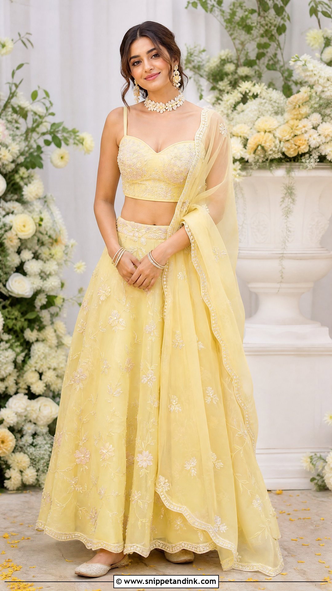 Pastel Yellow Organza Haldi Lehenga - Snippet and Ink - 20 Haldi Lengha Ideas