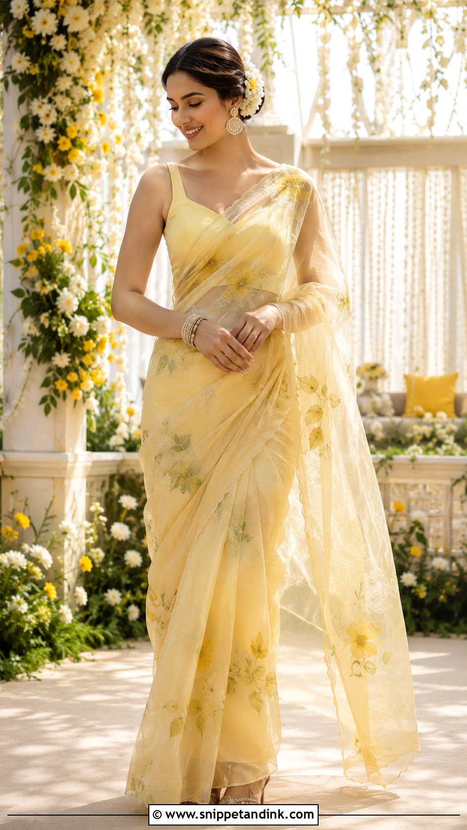 Pastel Yellow Organza Saree Haldi Outfit - Snippet and Ink - 25 Outfit for Haldi Function Ideas