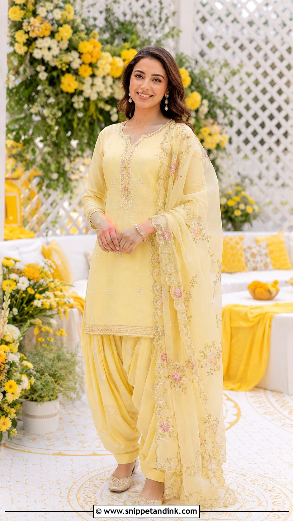 Pastel Yellow Patiala Suit With Organza Dupatta - Snippet and Ink - 20 Yellow Patiala Suit for Haldi Ideas