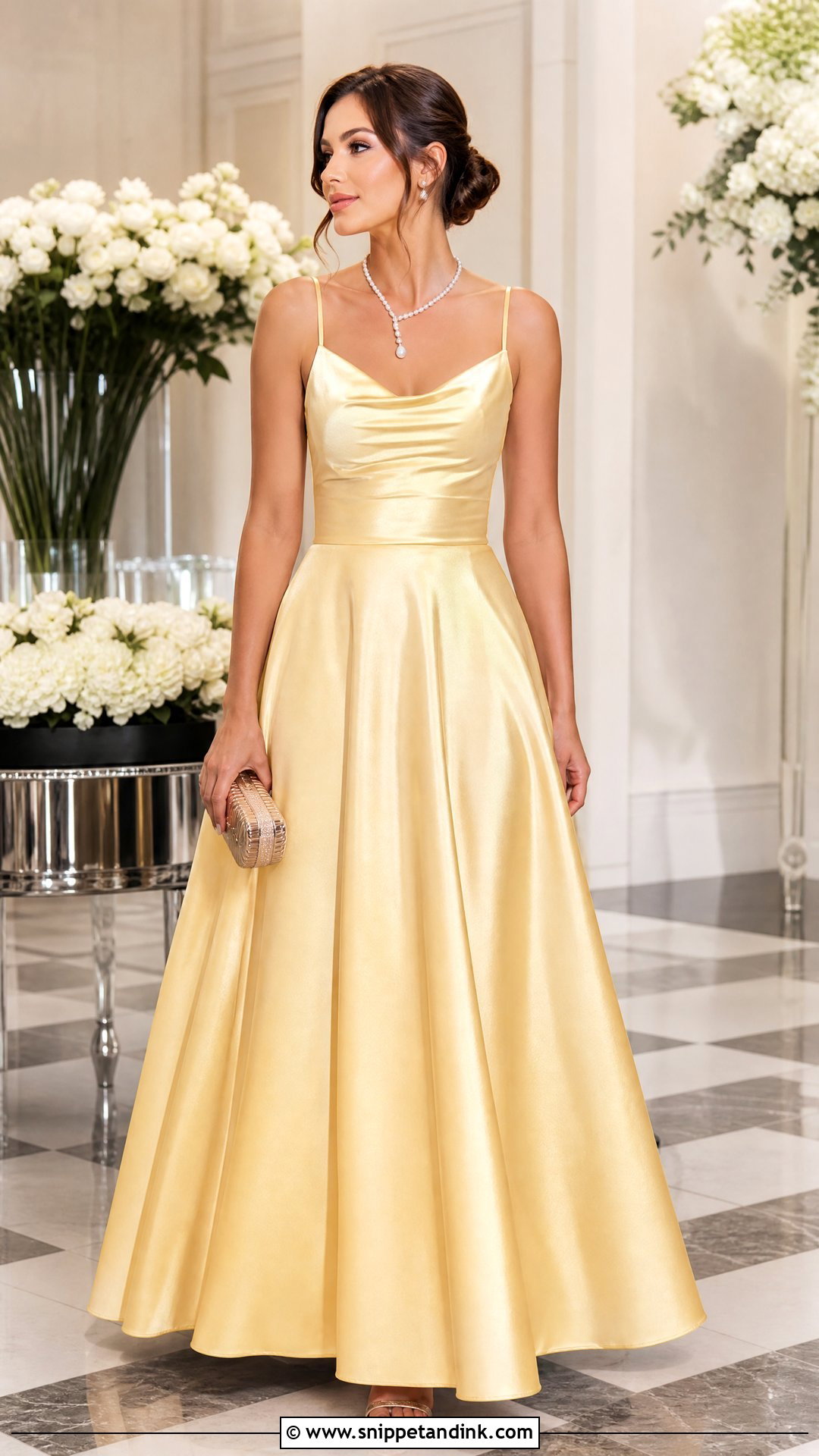 Pastel Yellow Satin A Line Gown - Snippet and Ink - 20 Pastel Yellow Gown Ideas