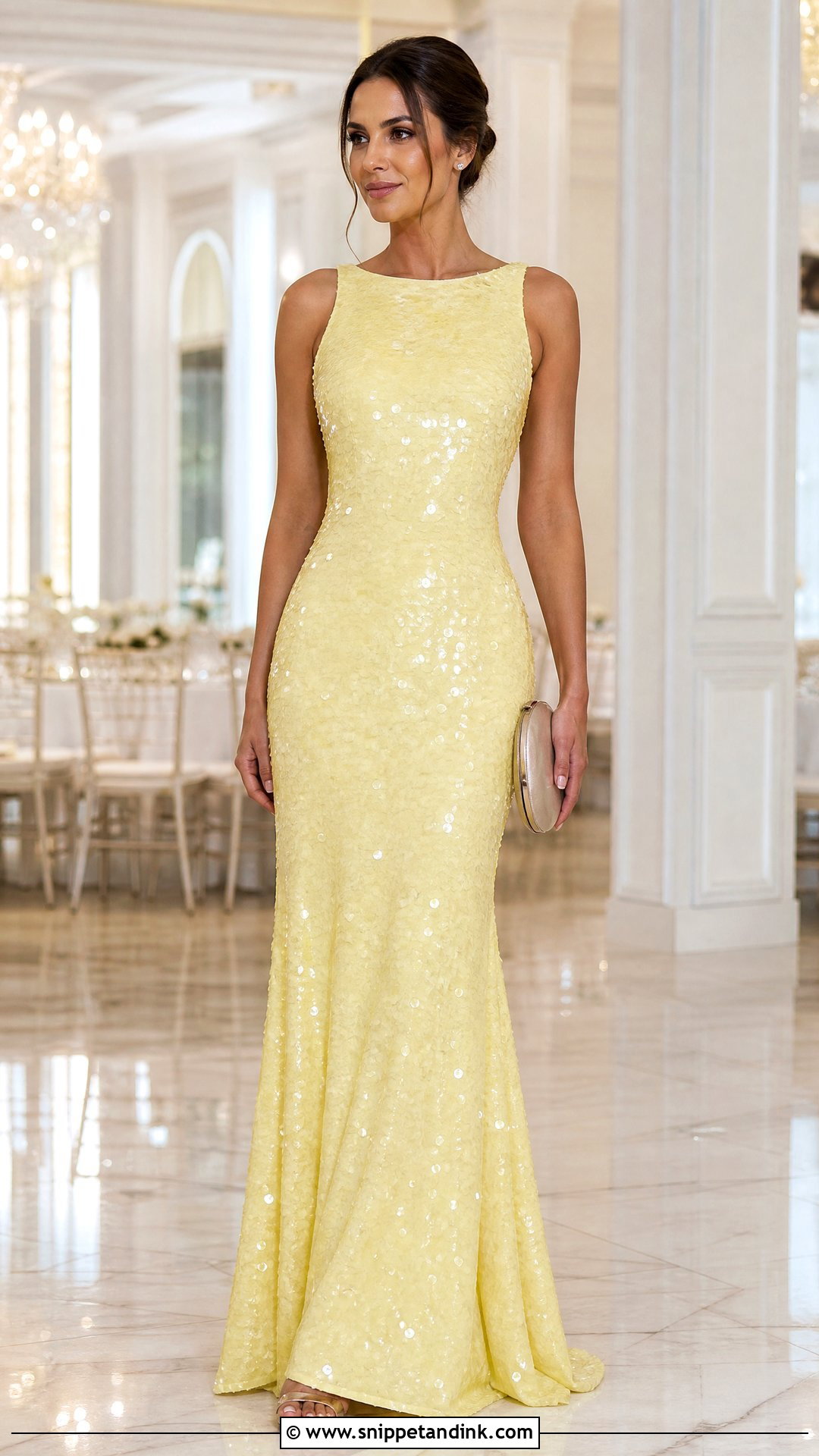 Pastel Yellow Sequin Gown - Snippet and Ink - 20 Pastel Yellow Gown Ideas