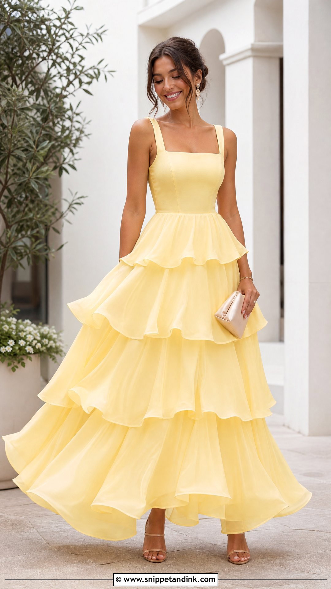 Pastel Yellow Tiered Ruffle Gown - Snippet and Ink - 20 Pastel Yellow Gown Ideas