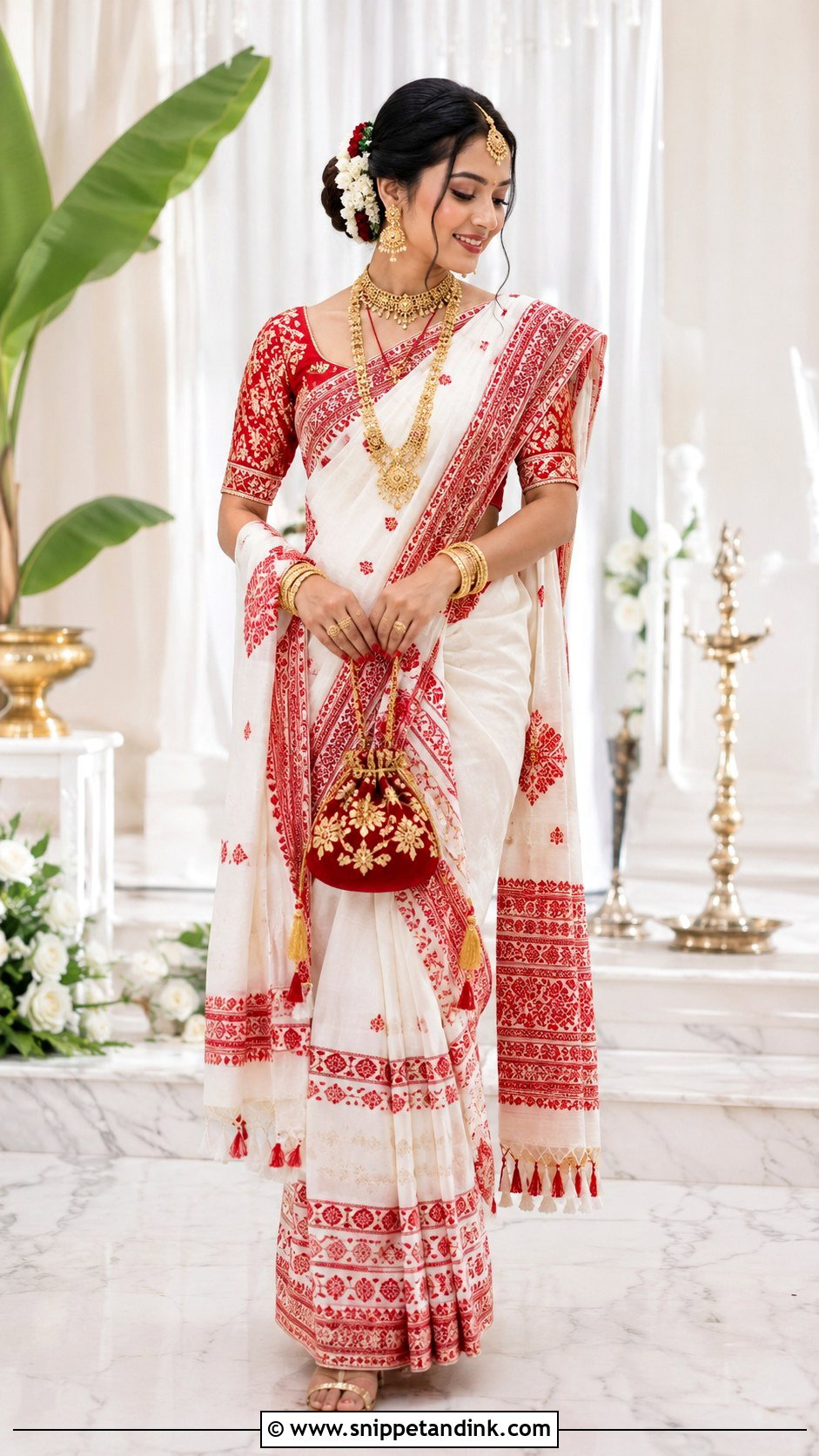 Pat Silk Assamese Bridal Mekhela Sador - Snippet and Ink - 20 Assamese Wedding Dress Ideas