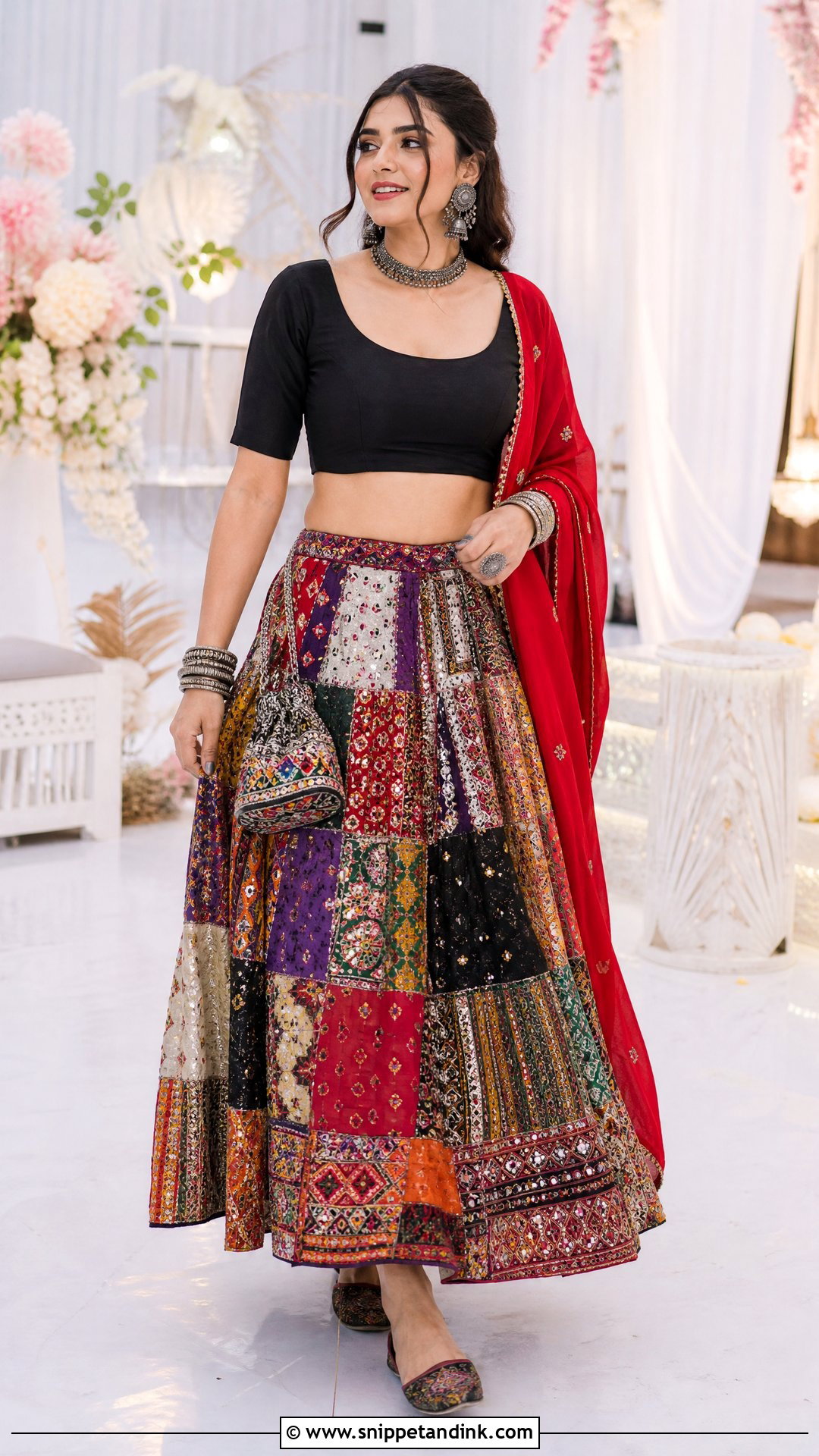 Patchwork Wedding Garba Chaniya Choli - Snippet and Ink - 20 Wedding Garba Outfit Ideas