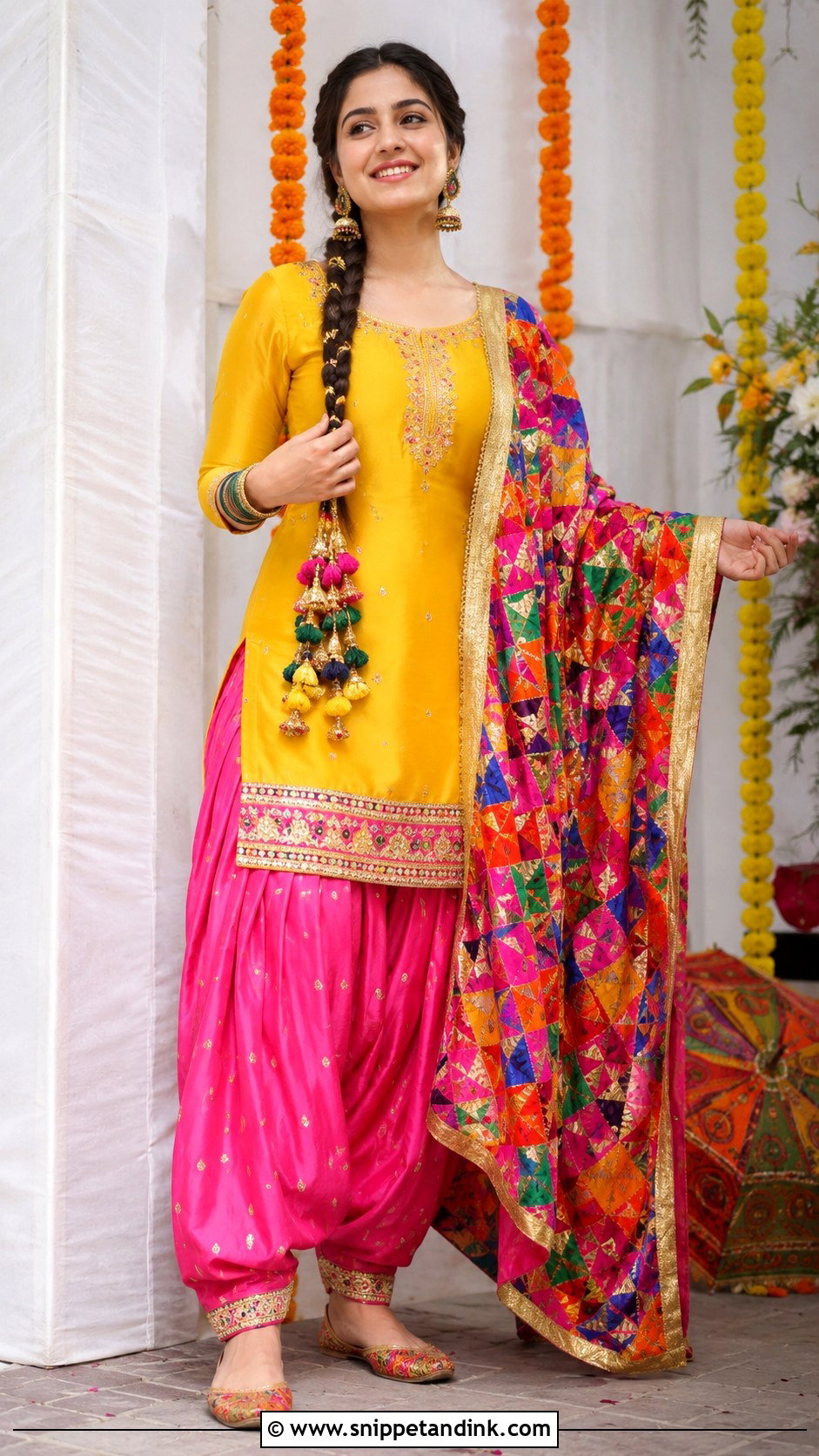 Patiala Suit With Phulkari Dupatta Mehndi Outfit - Snippet and Ink - 20 Mehndi Party Dress Ideas