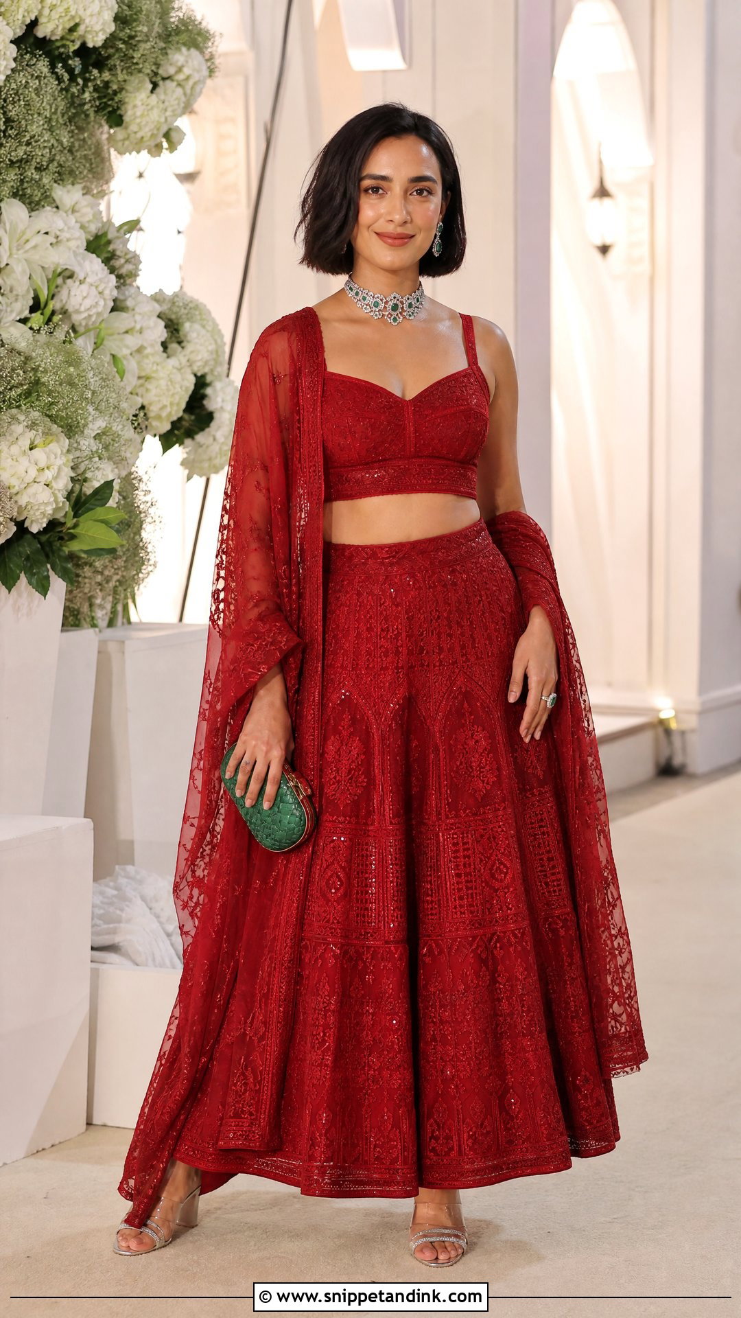 Patralekha Red Chikankari Lehenga - Snippet and Ink - 20 Anant Ambani Wedding Outfits