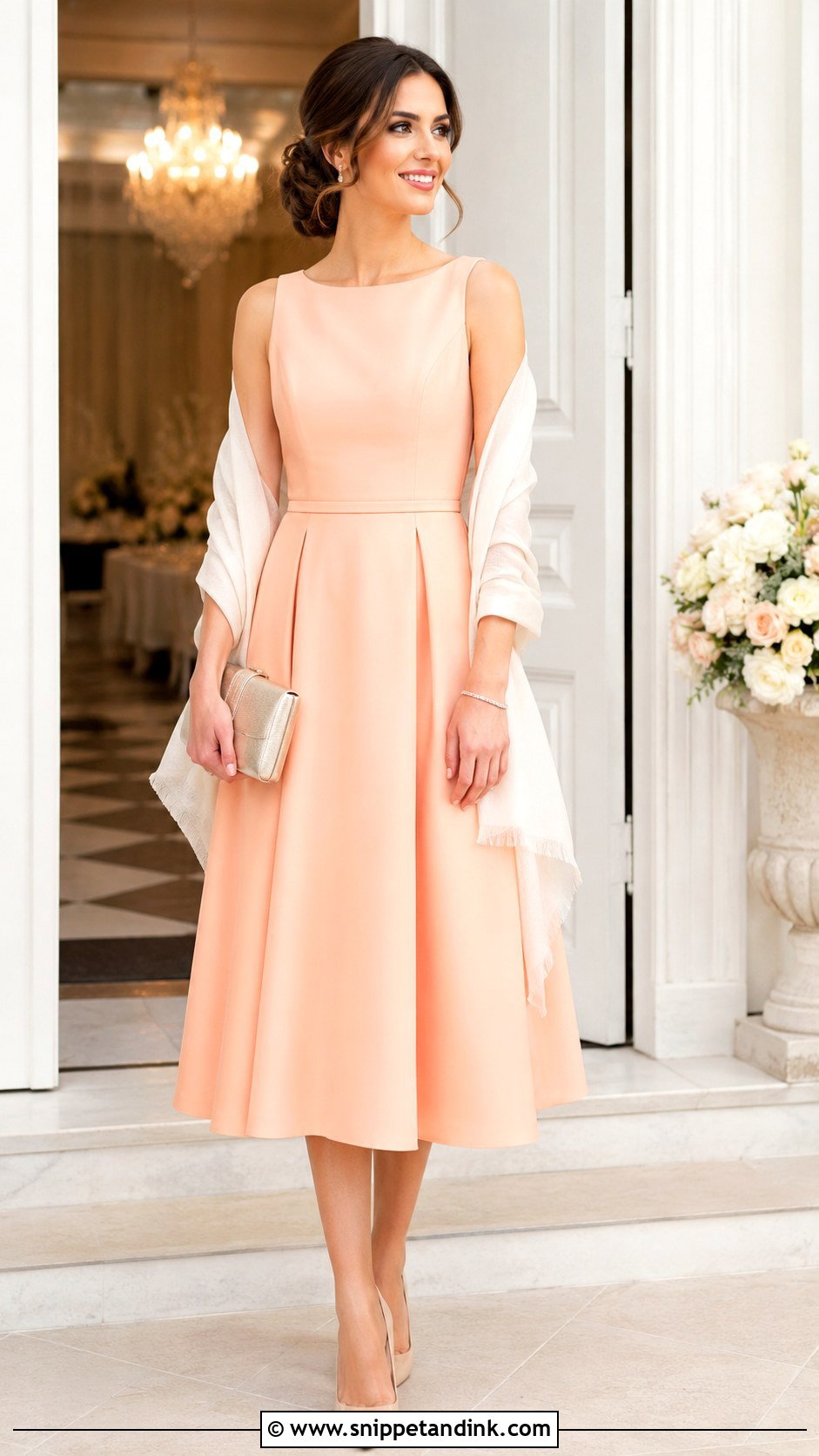 Peach A Line Dress Wedding Outfit - Snippet and Ink - 25 Peach Dress Outfit Wedding Ideas