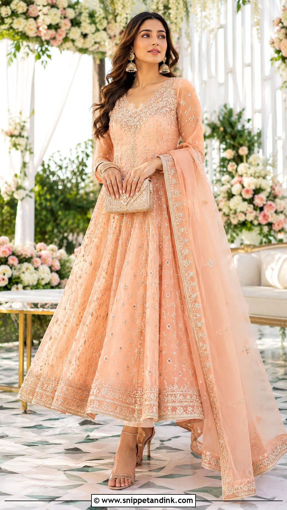 Peach Anarkali Dress With Dupatta - Snippet and Ink - 30 Pakistani Wedding Dresses