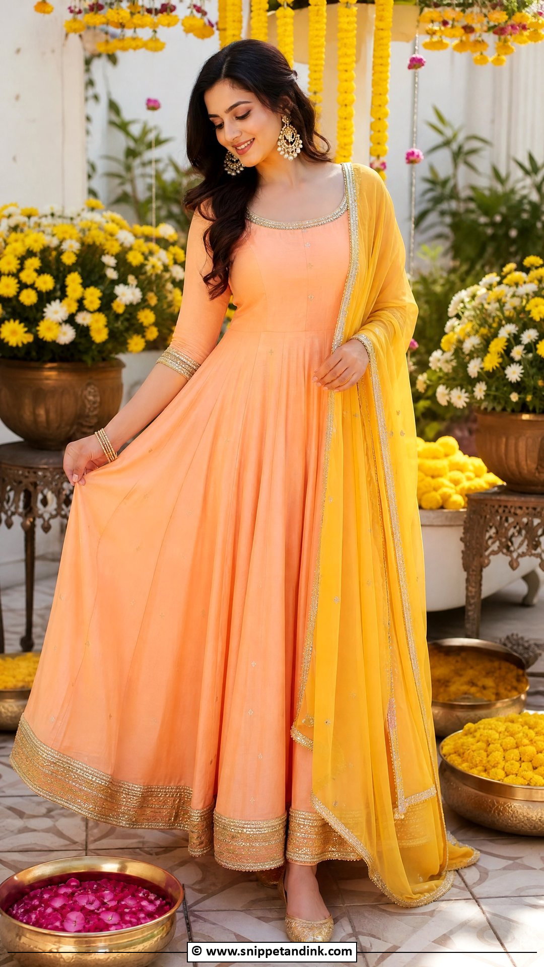 Peach Anarkali For Haldi - Snippet and Ink - 35 Haldi Outfits
