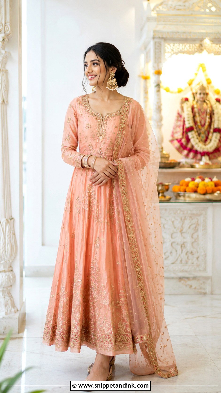 Peach Anarkali For Mata Pujan Bride - Snippet and Ink - 25 Mata Pujan Dress for Bride Ideas