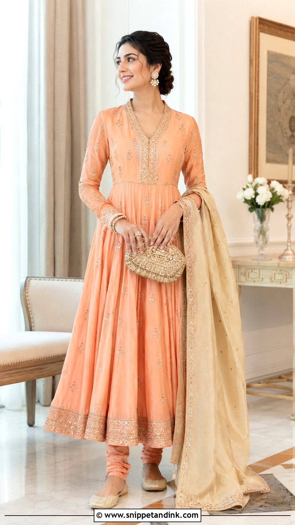 Peach Anarkali Grah Shanti Outfit - Snippet and Ink - 20 Grah Shanti Outfit Ideas