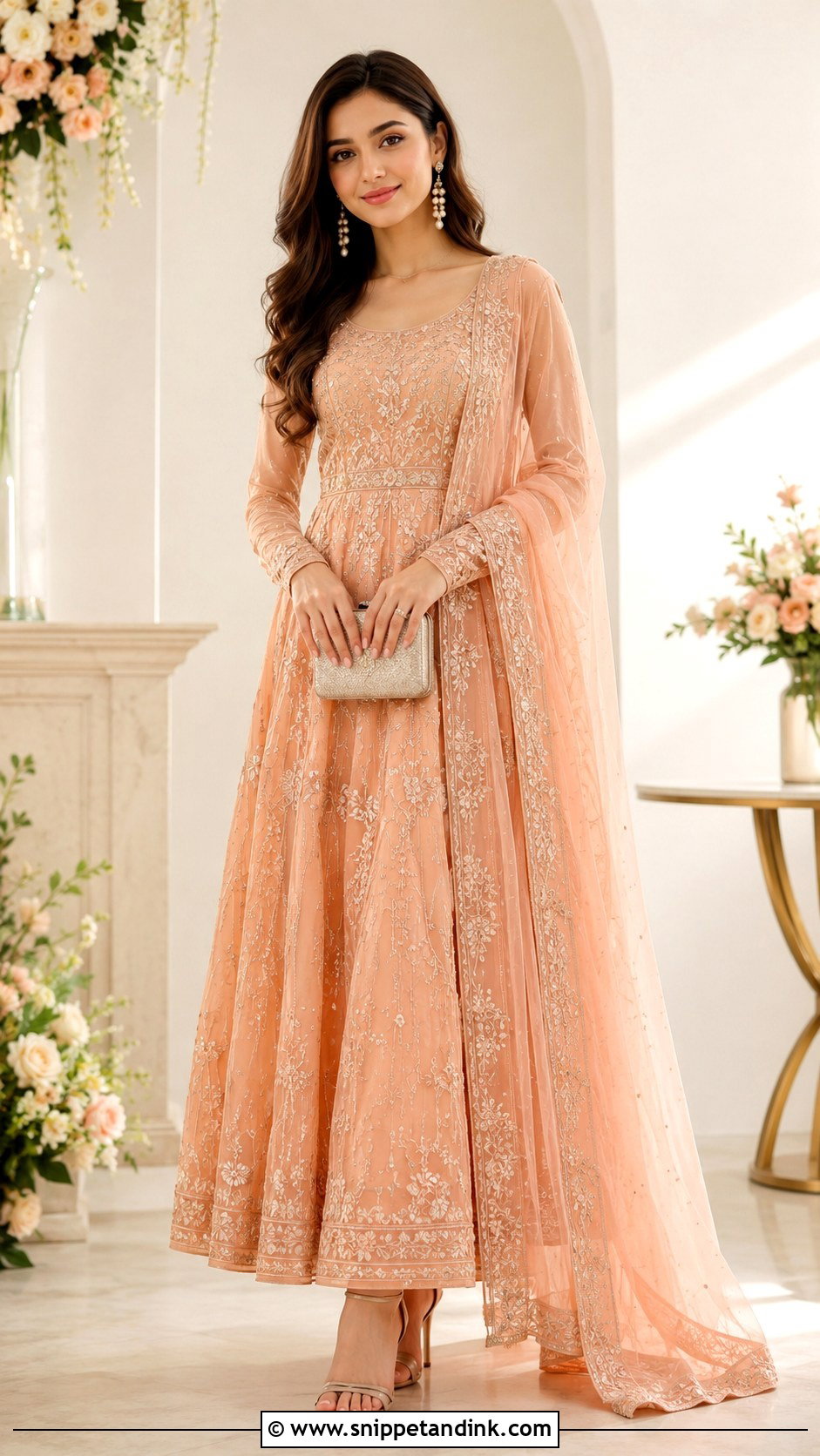 Peach Anarkali Ring Ceremony Outfit - Snippet and Ink - 30 Ring Ceremony Outfit Ideas