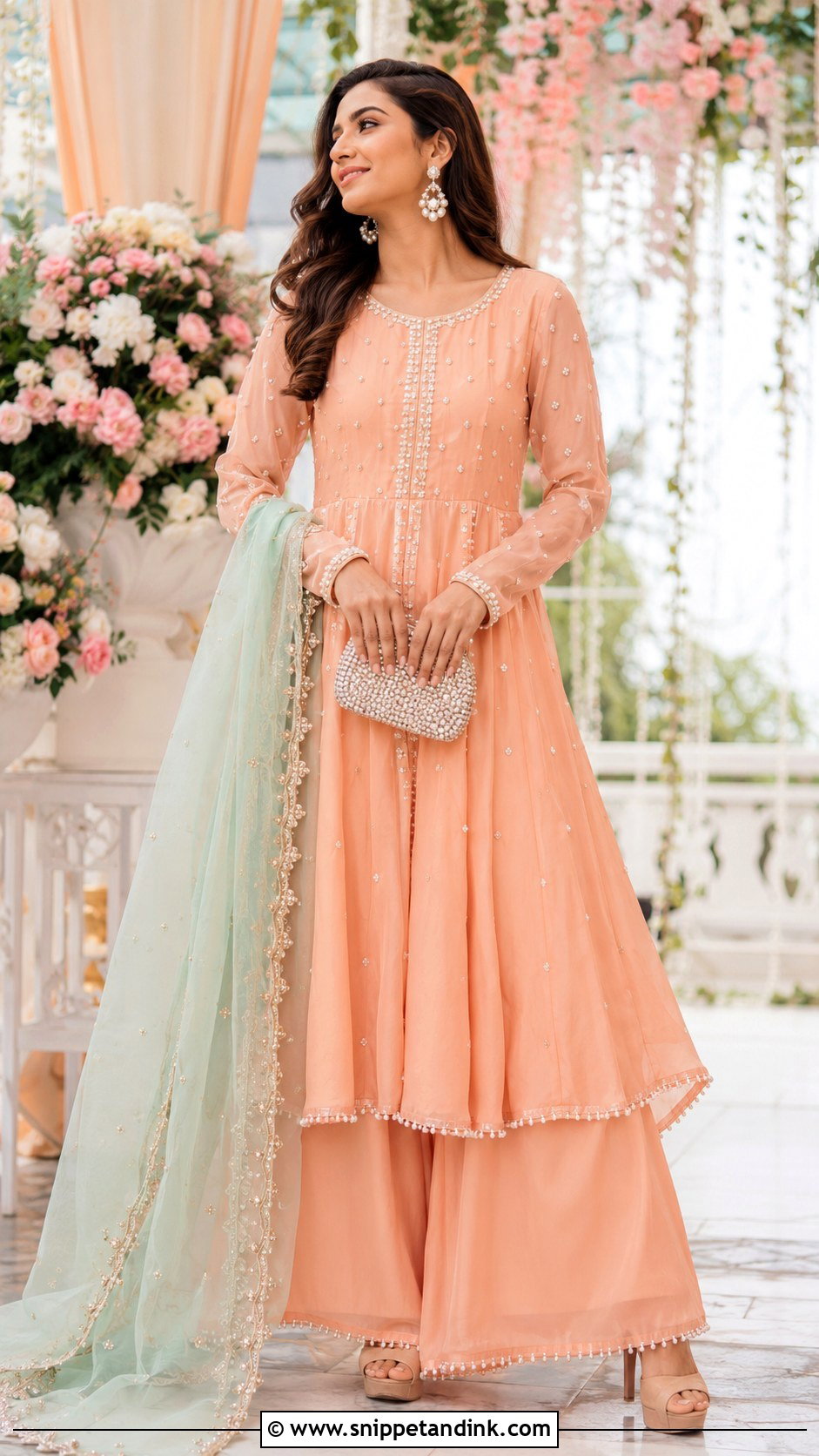Peach Anarkali Suit With Palazzo Pants - Snippet and Ink - 20 Anarkali Suit for Wedding Ideas