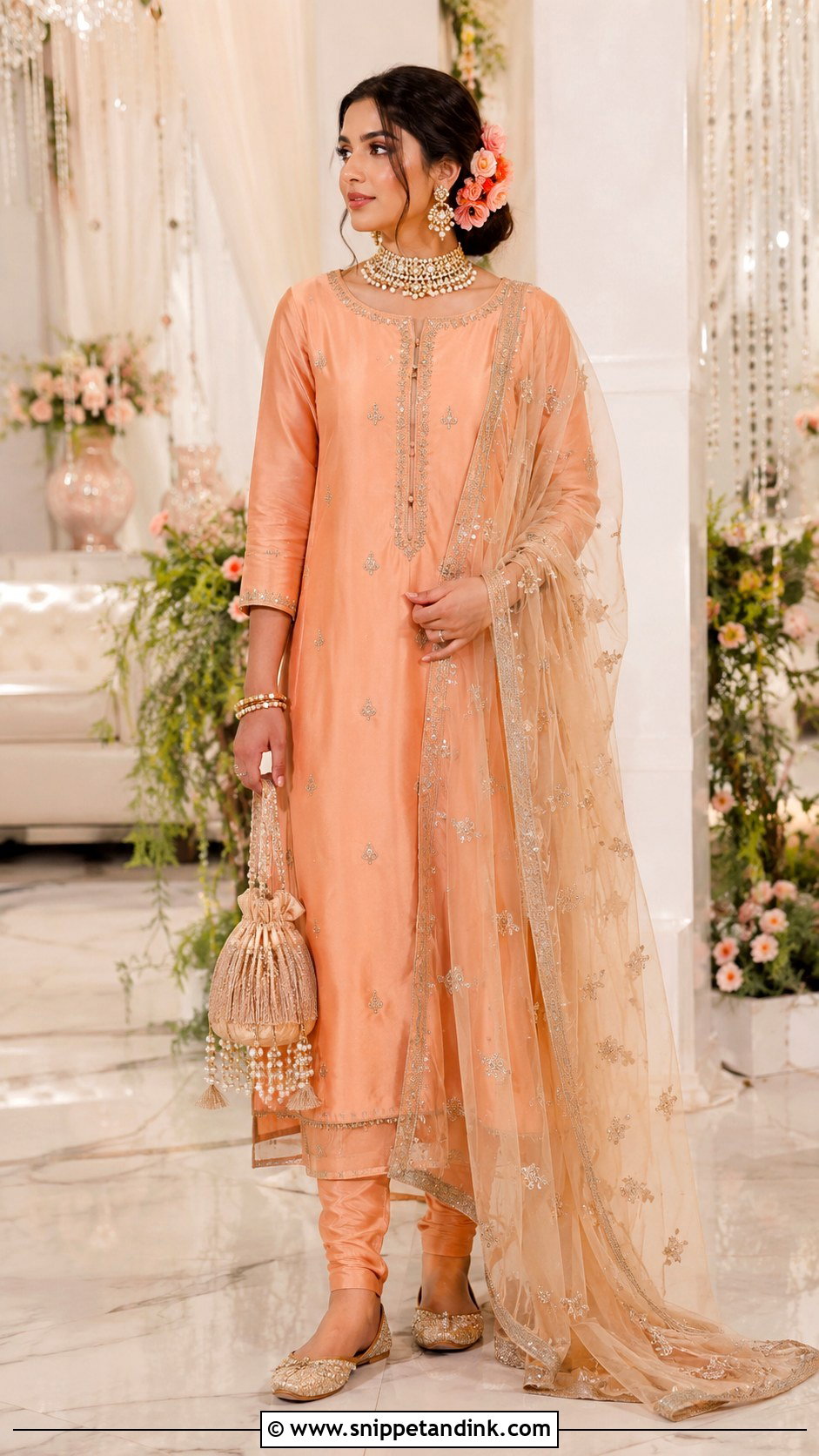 Peach And Champagne Khada Dupatta Outfit - Snippet and Ink - 20 Khada Duppata Hyderabadi Ideas