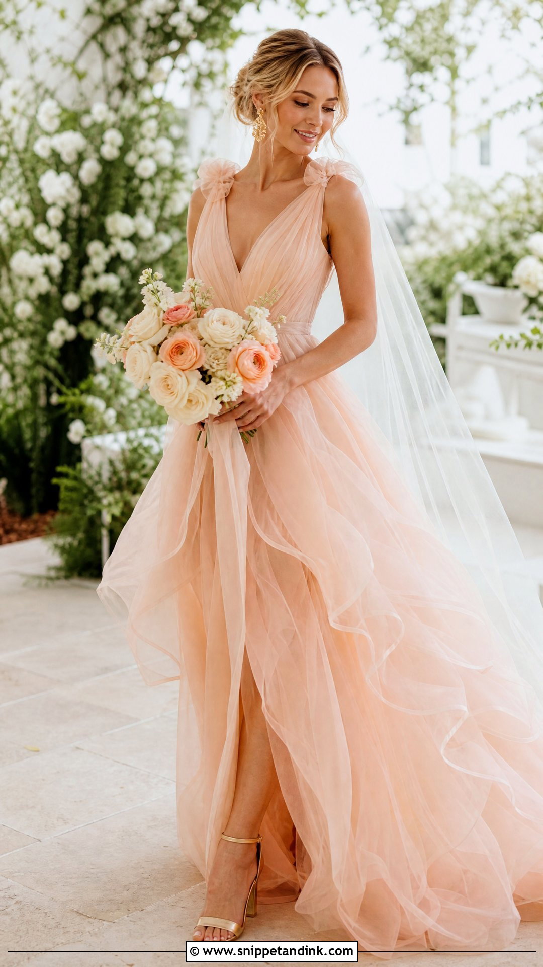 Peach And Champagne Wedding Dress - Snippet and Ink - 20 Wedding Dress Colour Combination Ideas