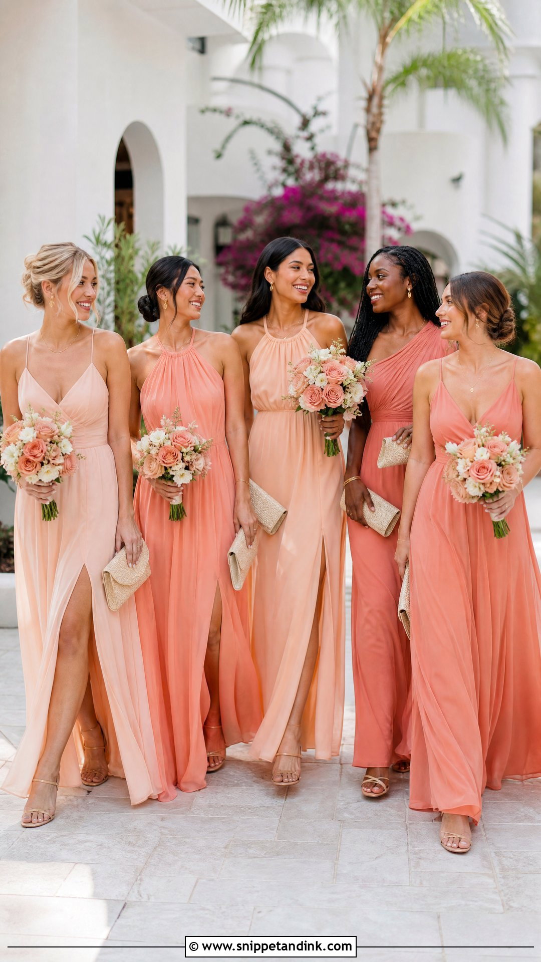 Peach And Coral Bridal Party Dresses - Snippet and Ink - 20 Bridal Party Dresses Color Schemes