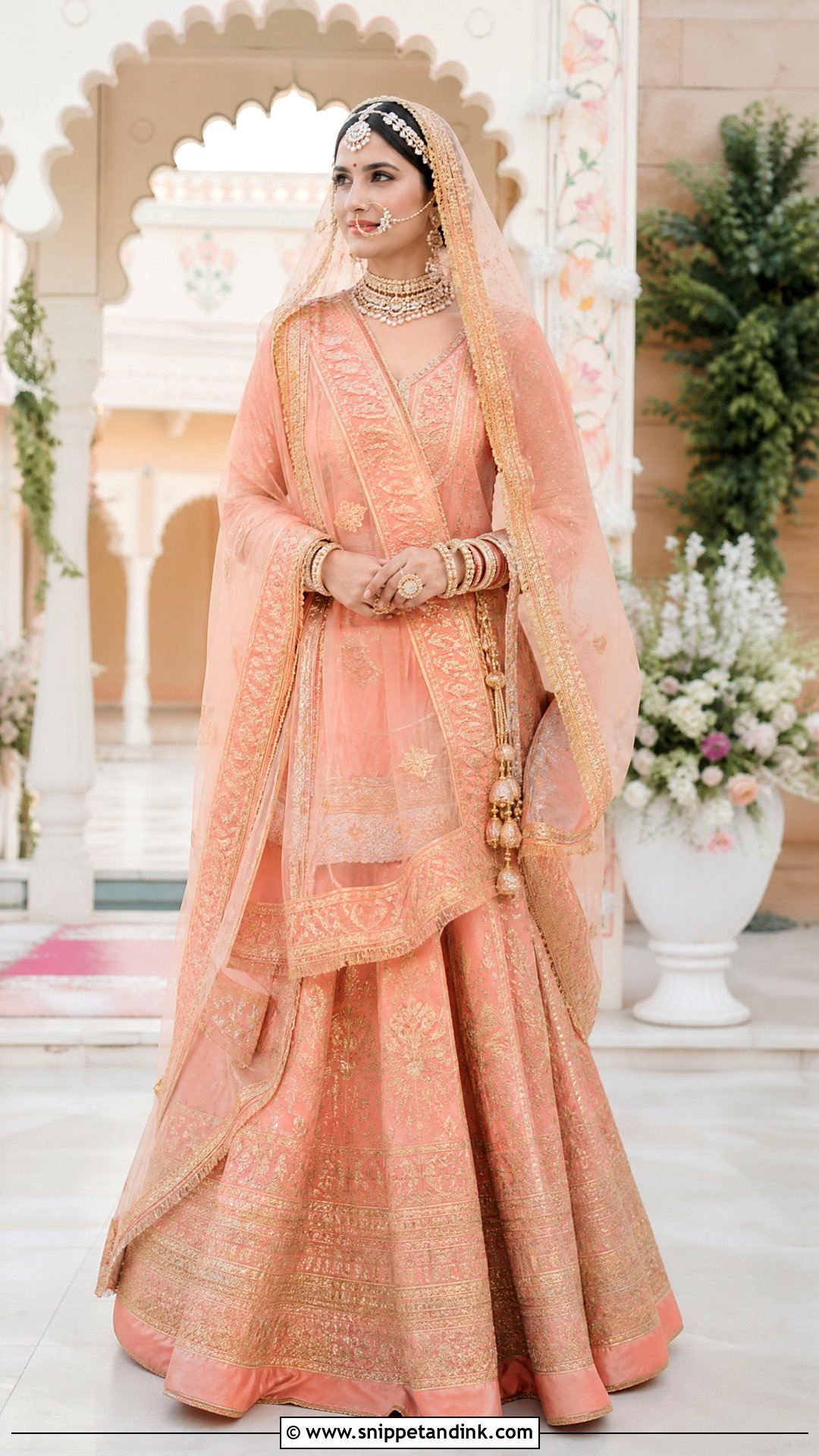 Peach And Gold Rajputani Bridal Poshak - Snippet and Ink - 20 Rajputani Poshak for Bride Ideas