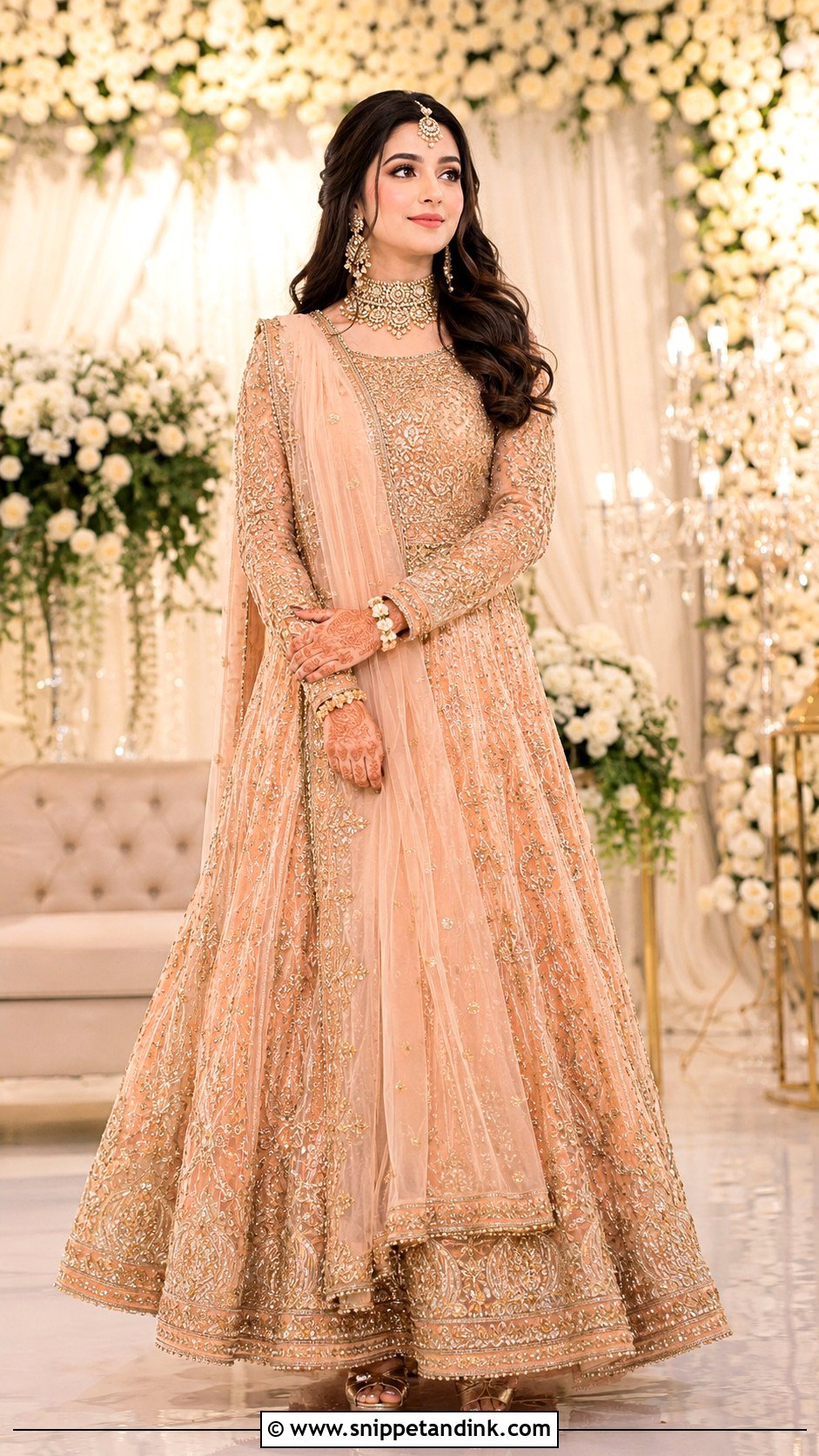 Peach And Gold Walima Bridal Lehenga - Snippet and Ink - 25 Walima Bridal Dress Pakistan Ideas