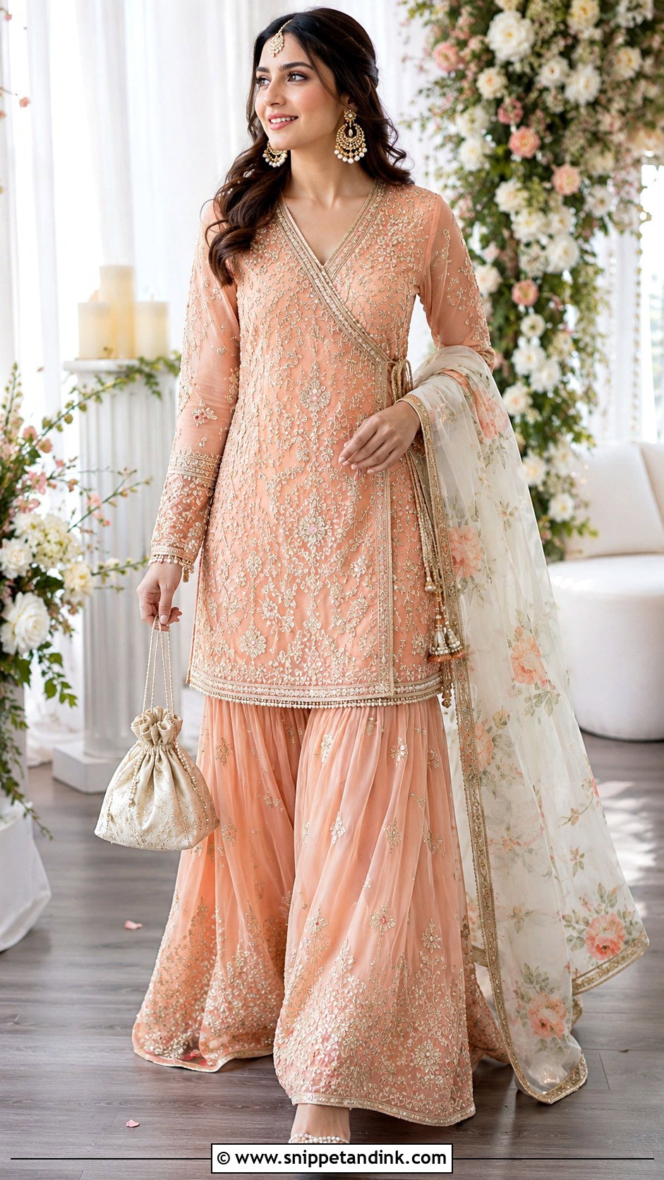 Peach Angrakha Mangni Dress - Snippet and Ink - 20 Mangni Dress Pakistani Bridal Ideas