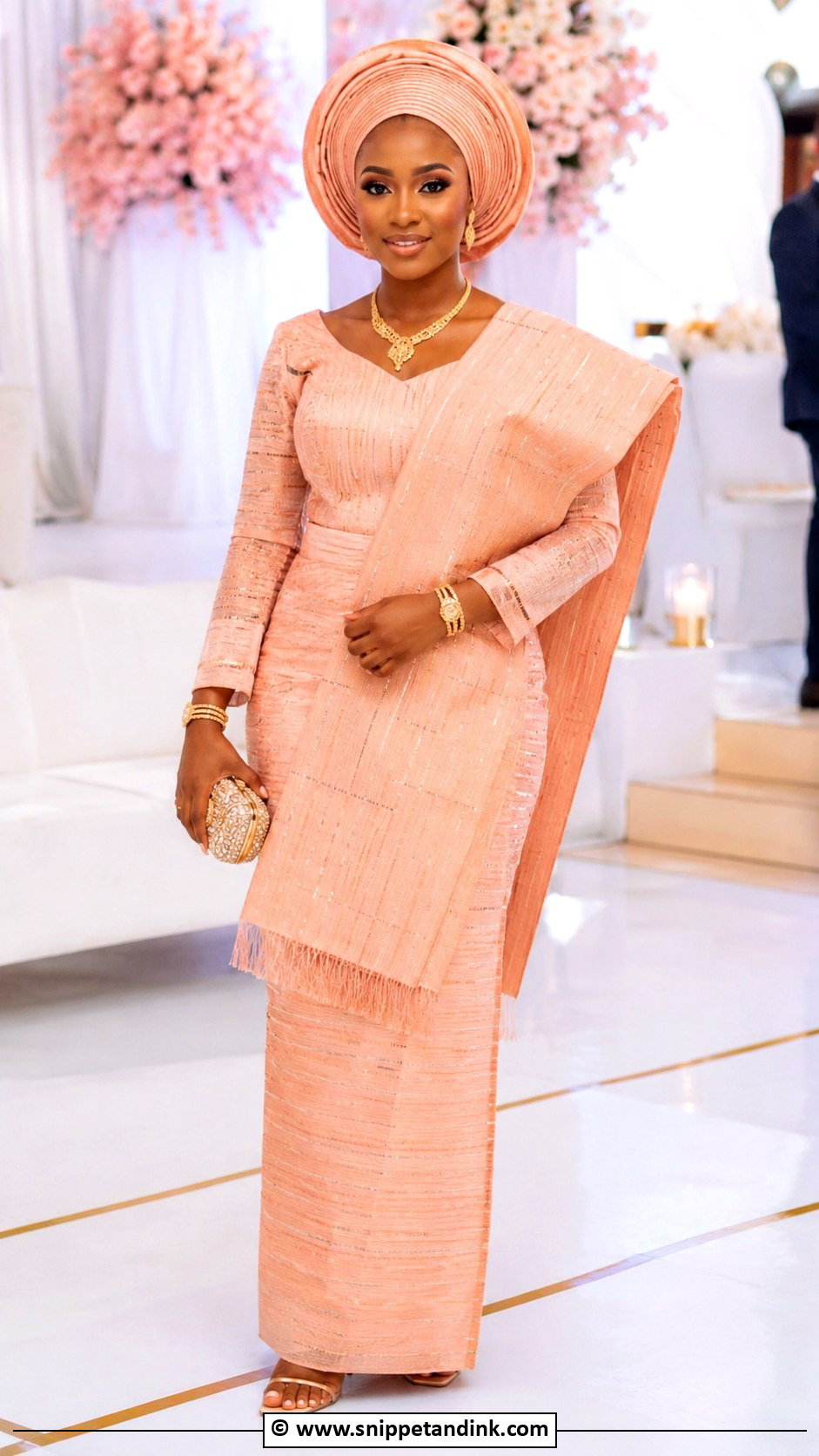 Peach Asooke Wrapper And Blouse - Snippet and Ink - 25 Asooke Styles for Brides