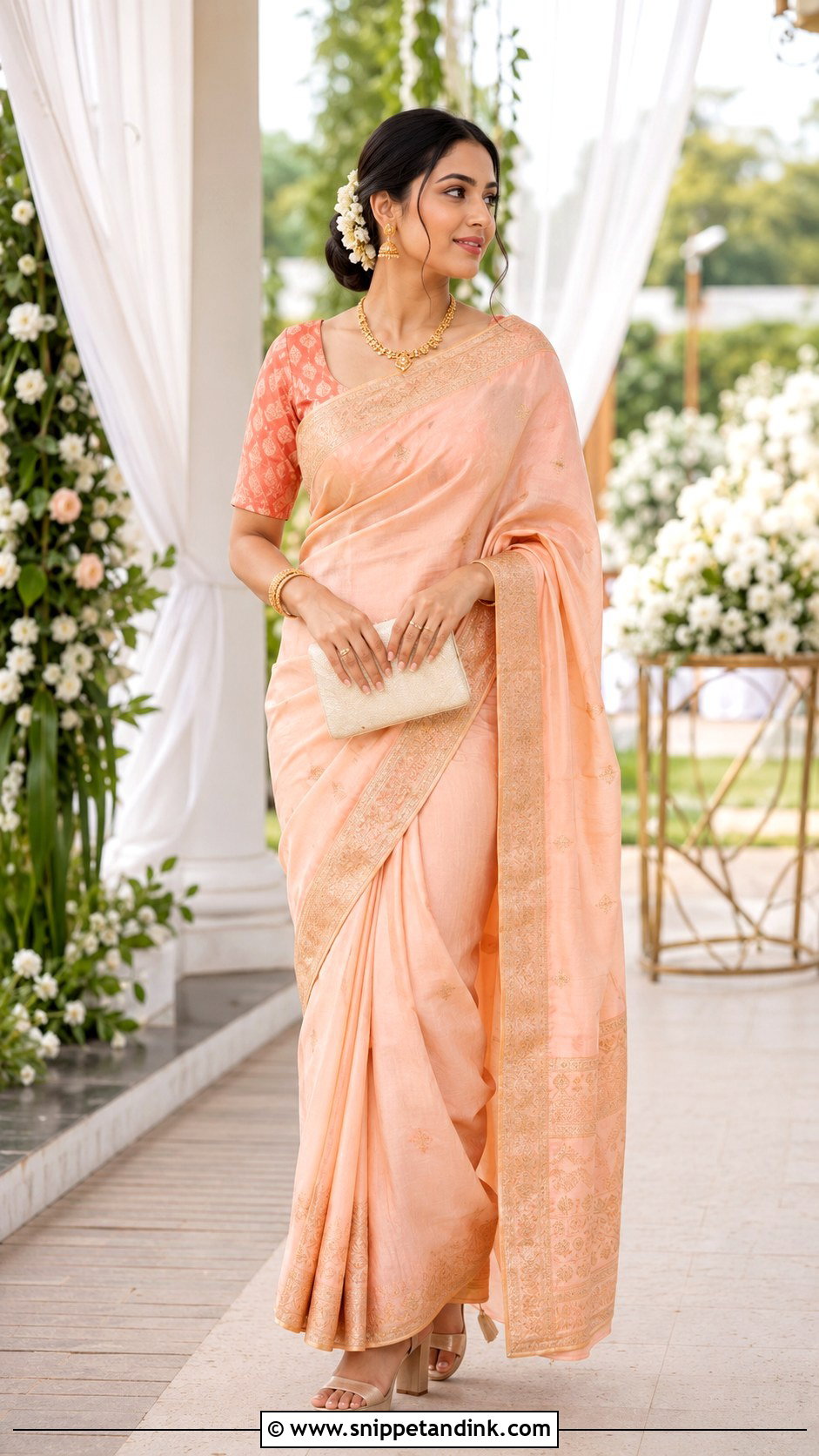 Peach Assamese Bridesmaid Mekhela Sador - Snippet and Ink - 20 Assamese Wedding Dress Ideas
