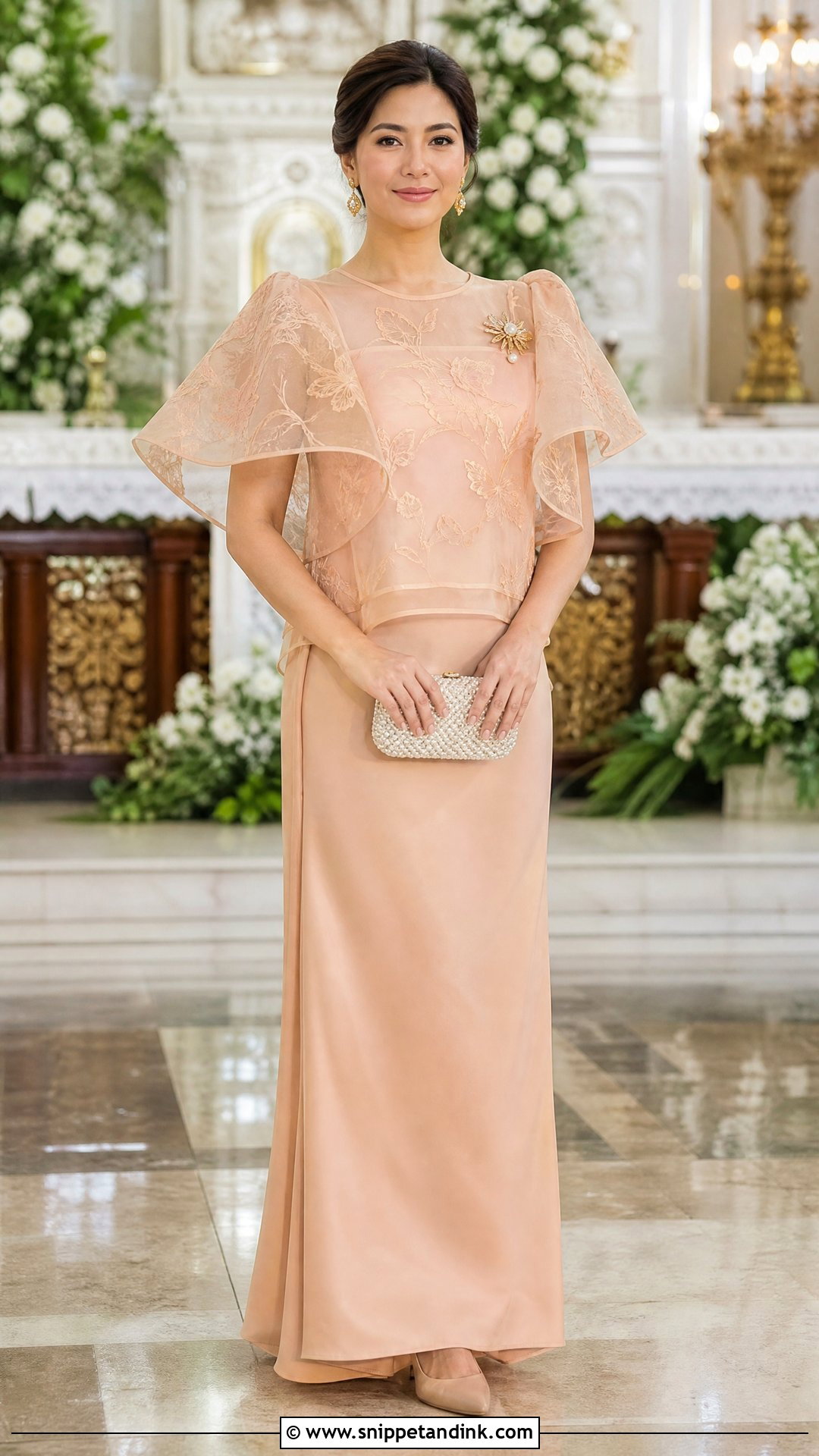 Peach Barot Saya Ninang Set - Snippet and Ink - 20 Ninang Outfit for Wedding Ideas