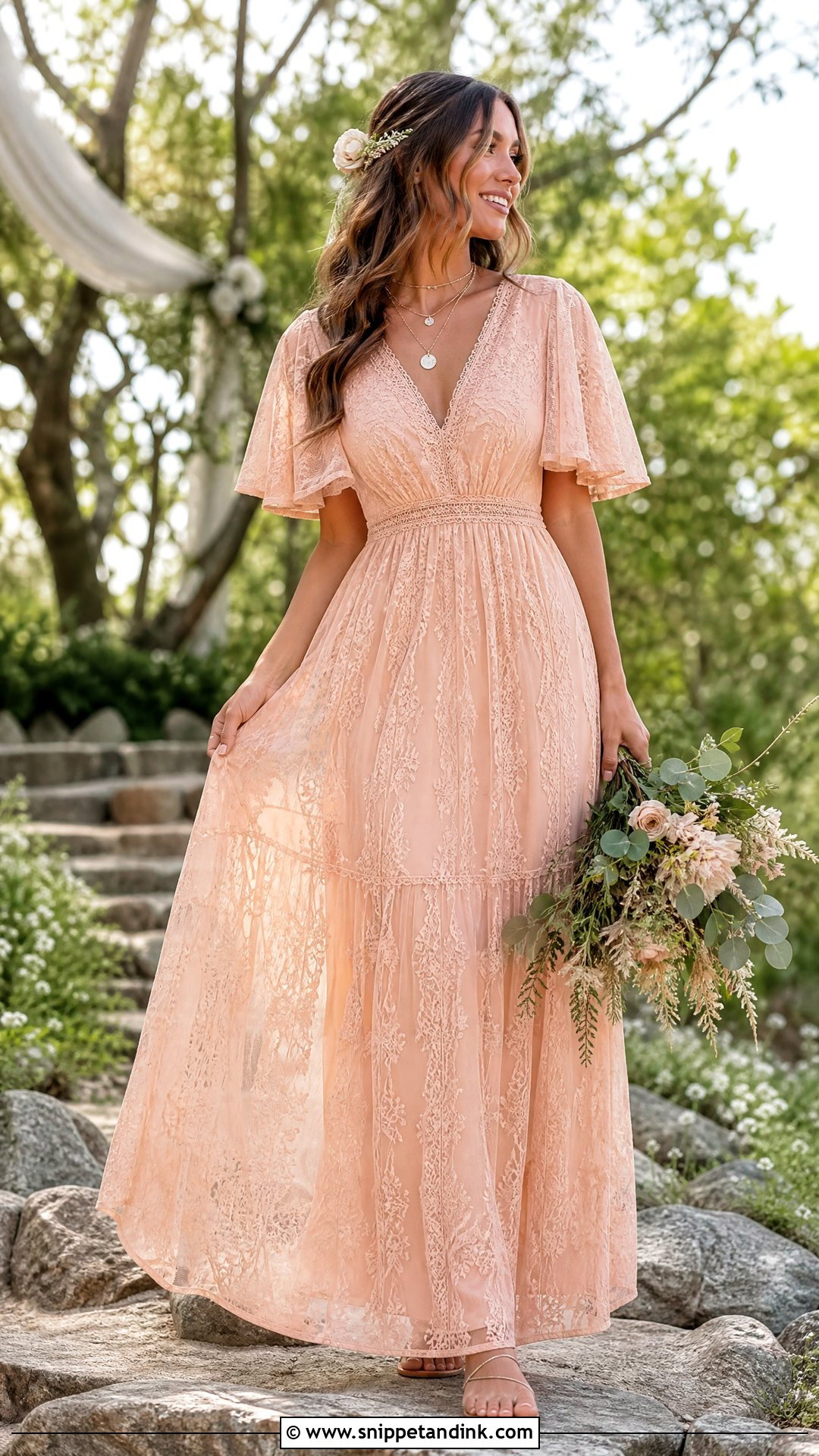 Peach Boho Wedding Dress - Snippet and Ink - 25 Peach Wedding Dress Ideas