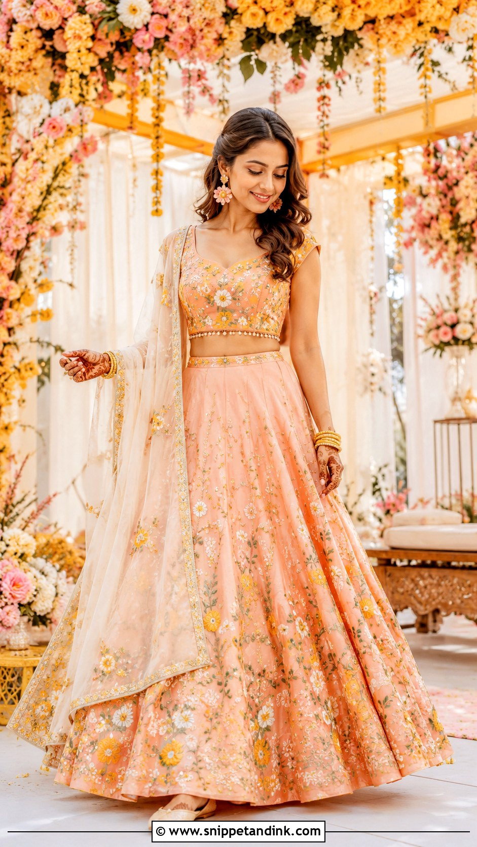 Peach Bridal Haldi Lehenga - Snippet and Ink - 25 Bridal Haldi Dress Ideas