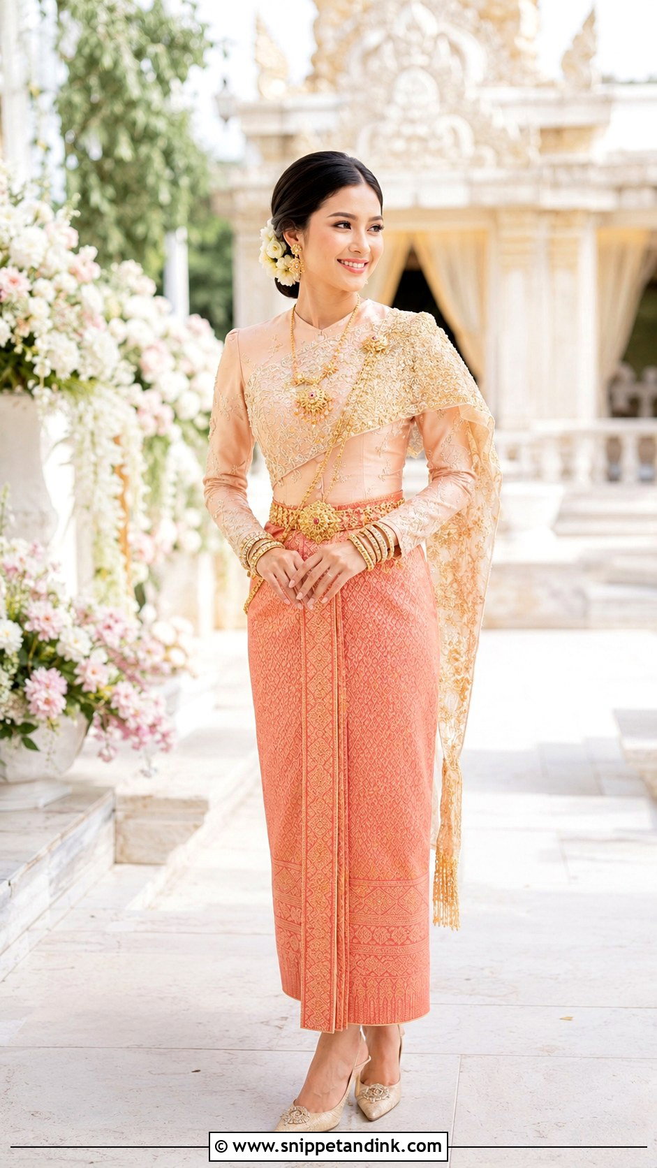 Peach Cambodian Morning Wedding Dress - Snippet and Ink - 20 Cambodian Wedding Dress Ideas