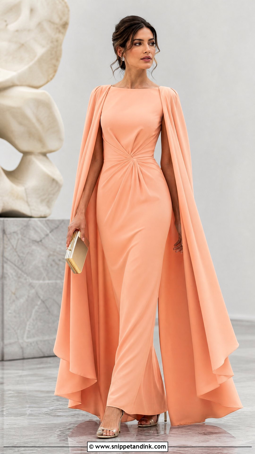 Peach Cape Sleeve Gown - Snippet and Ink - 20 Peach Gowns
