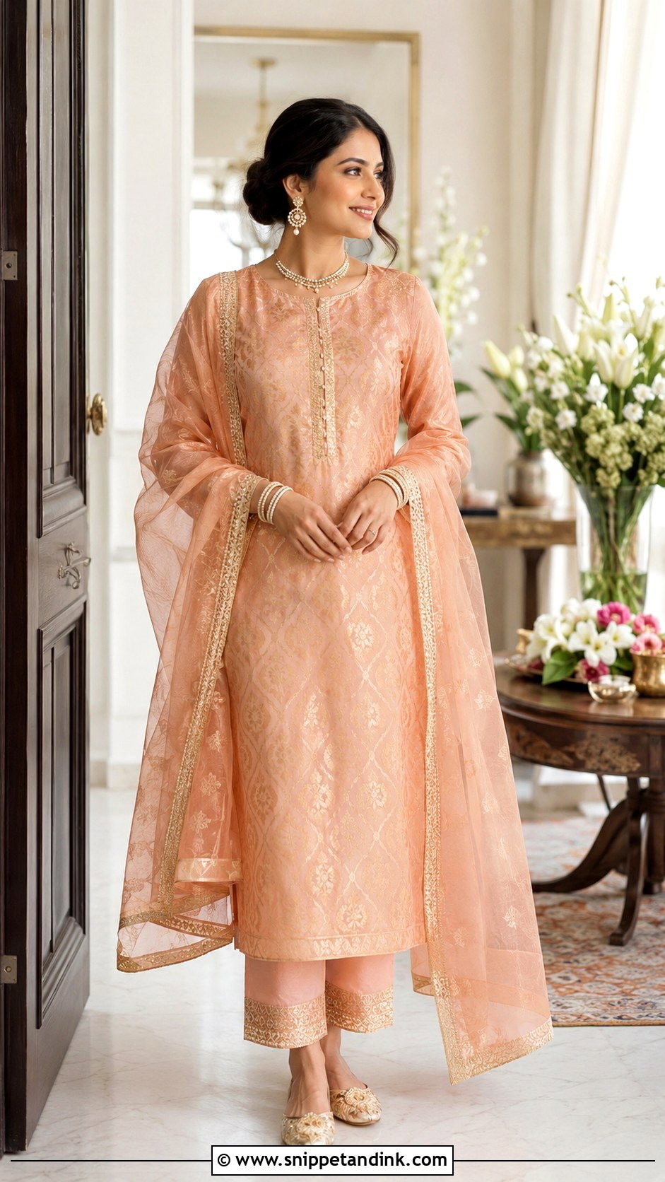 Peach Chanderi Suit Grahshanti Outfit - Snippet and Ink - 20 Grahshanti Outfit for Bridal Ideas