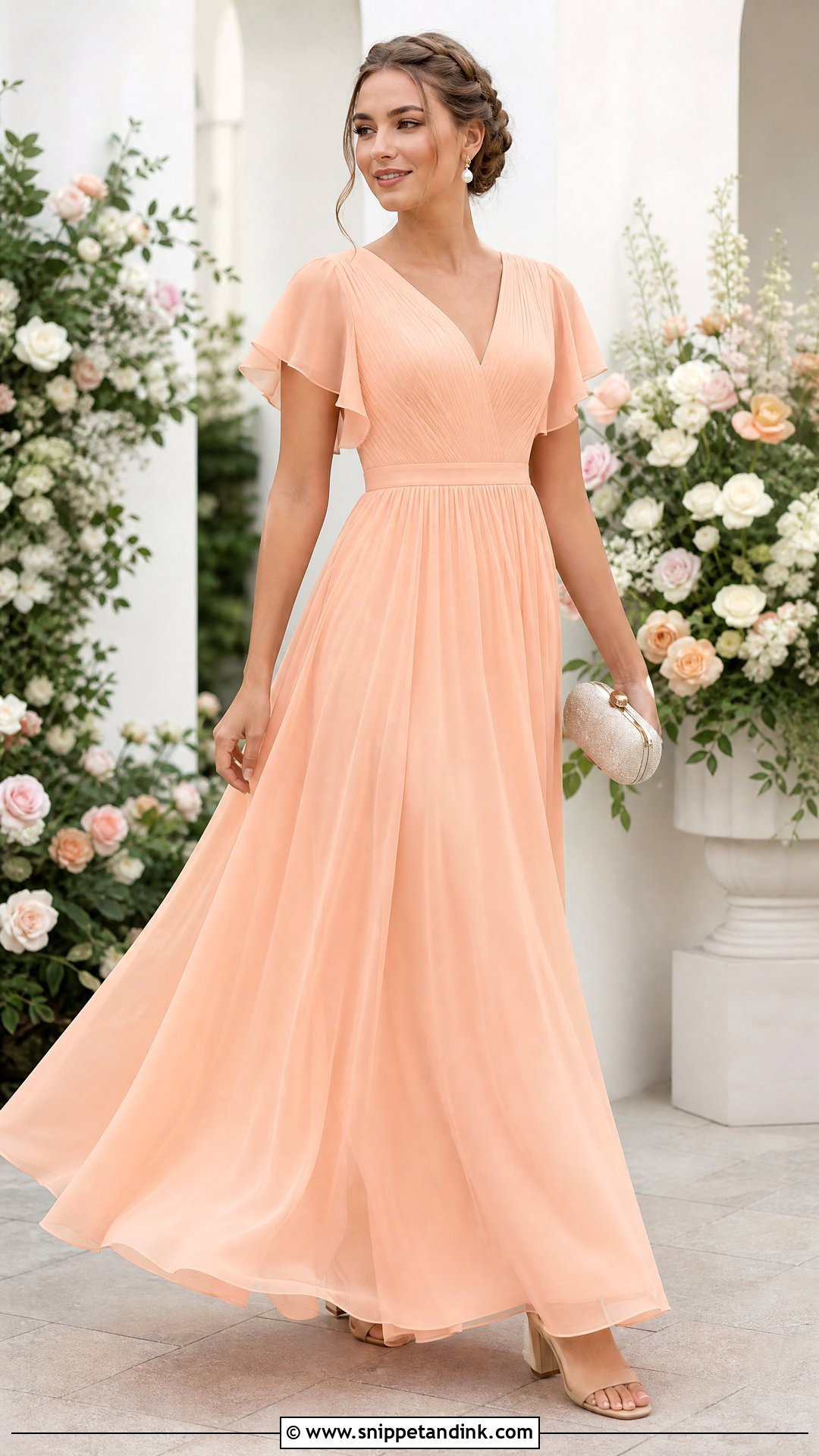 Peach Chiffon A Line Gown - Snippet and Ink - 20 Peach Gowns