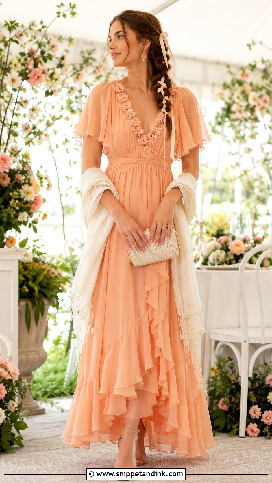 Peach Chiffon Cottage Core Gown - Snippet and Ink - 20 Cottage Core Gown Ideas