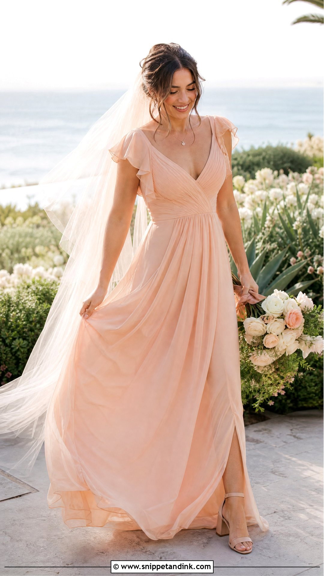 Peach Chiffon Wedding Dress - Snippet and Ink - 20 Pastel Wedding Dresses