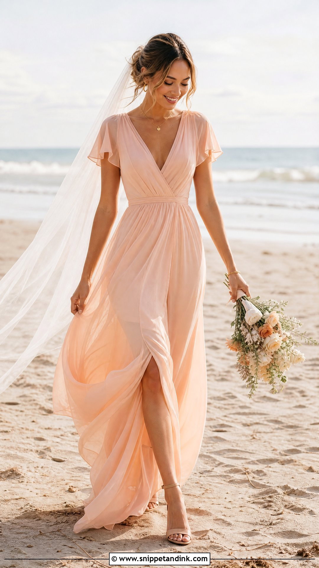 Peach Chiffon Wedding Dress - Snippet and Ink - 25 Pastel Wedding Dress Ideas