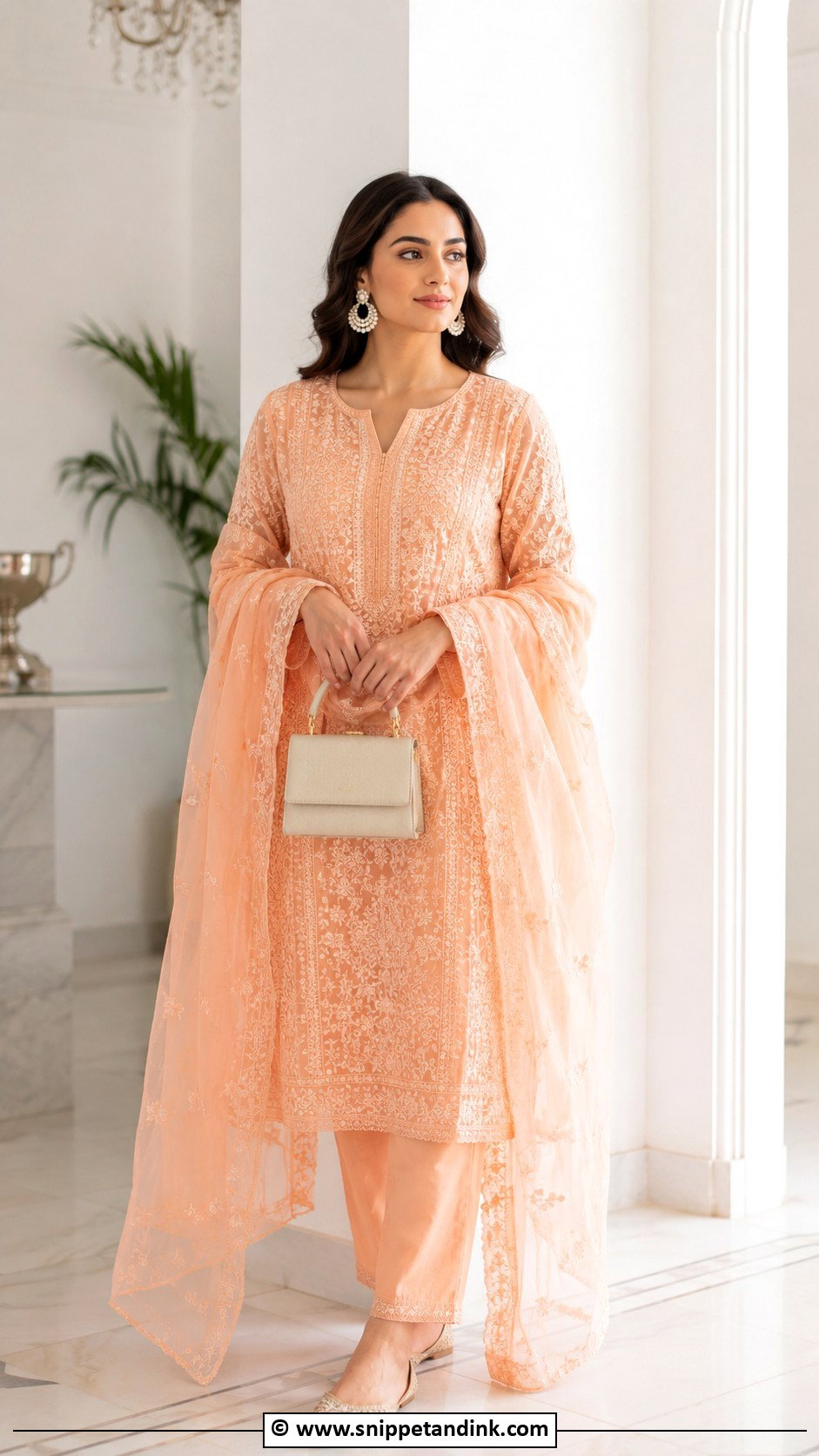 Peach Chikankari Suit For Anand Karaj - Snippet and Ink - 30 Anand Karaj Suit Ideas