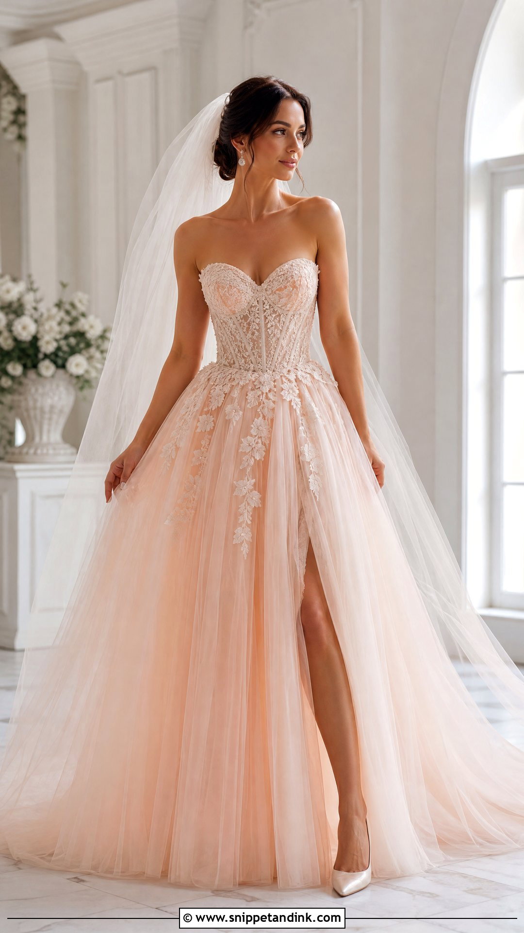Peach Corset Wedding Dress - Snippet and Ink - 25 Peach Wedding Dress Ideas