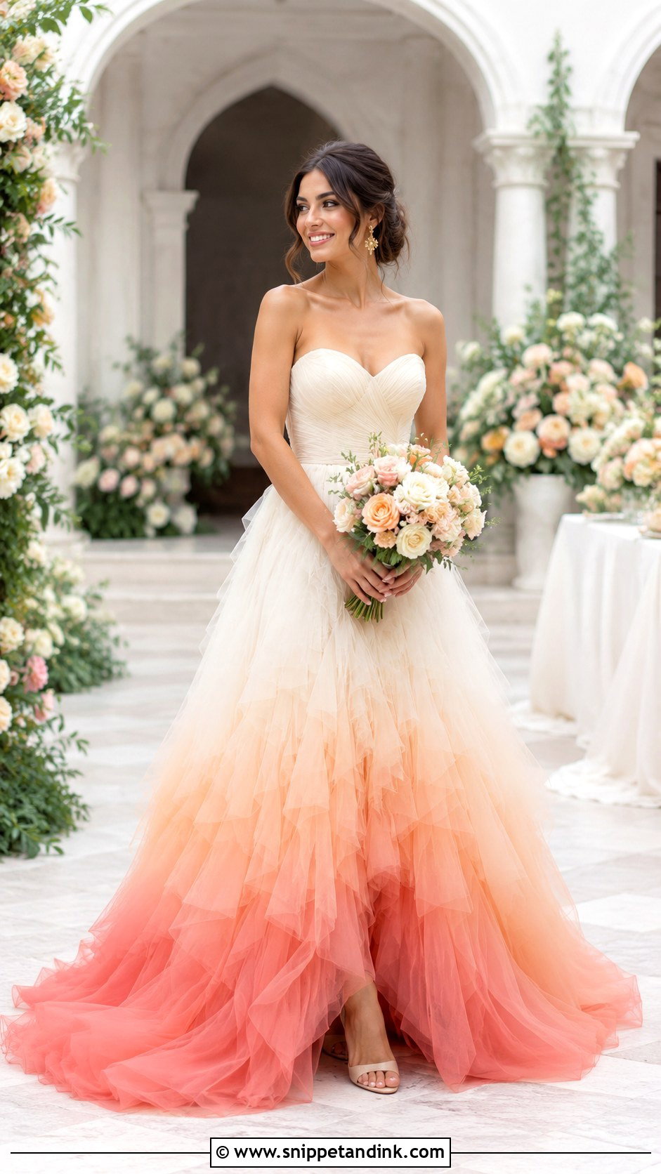 Peach Dip Dye Wedding Dress - Snippet and Ink - 20 Dip Dye Wedding Dress Ideas